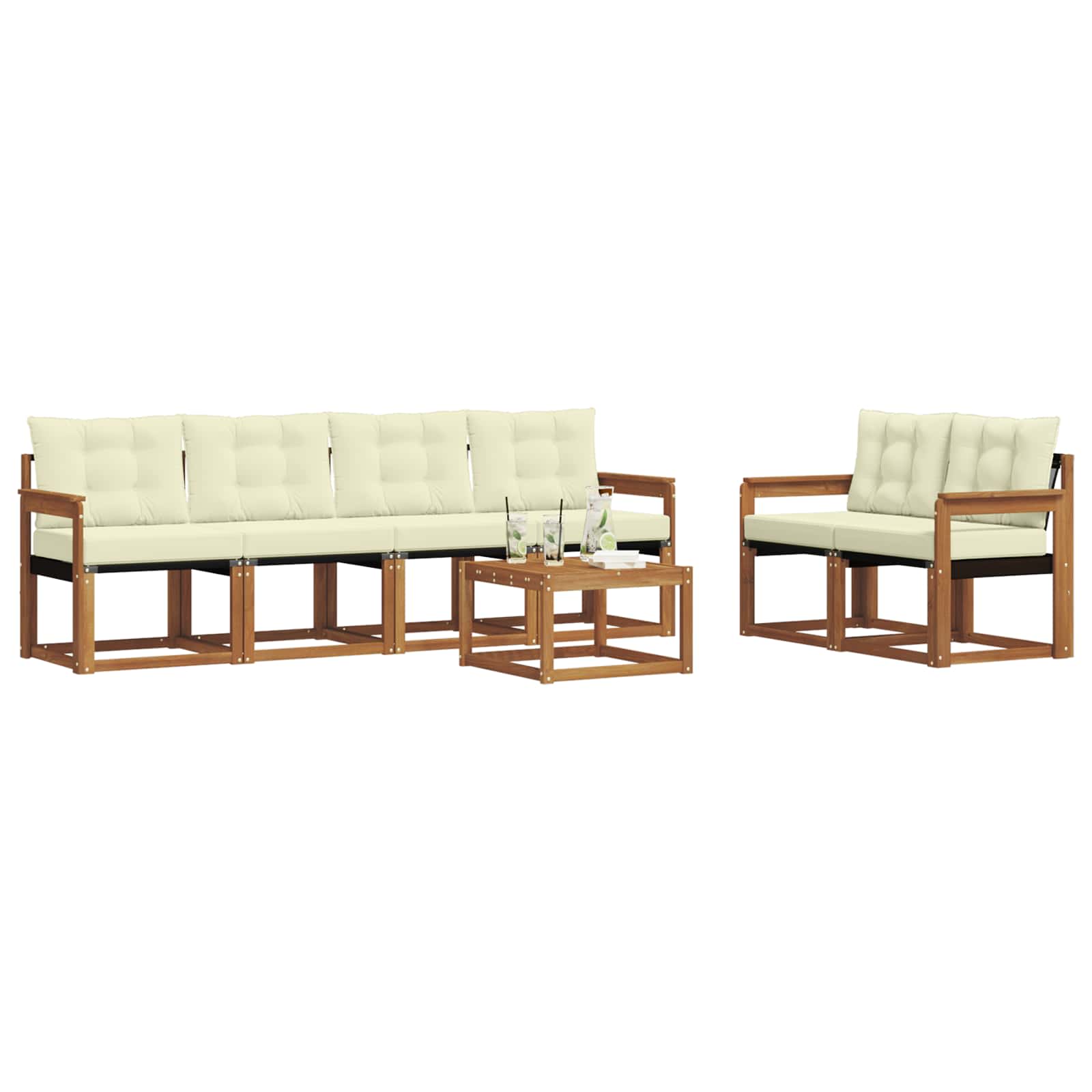 Outdoor-Sofagarnitur 7 stk. Natur und Creme