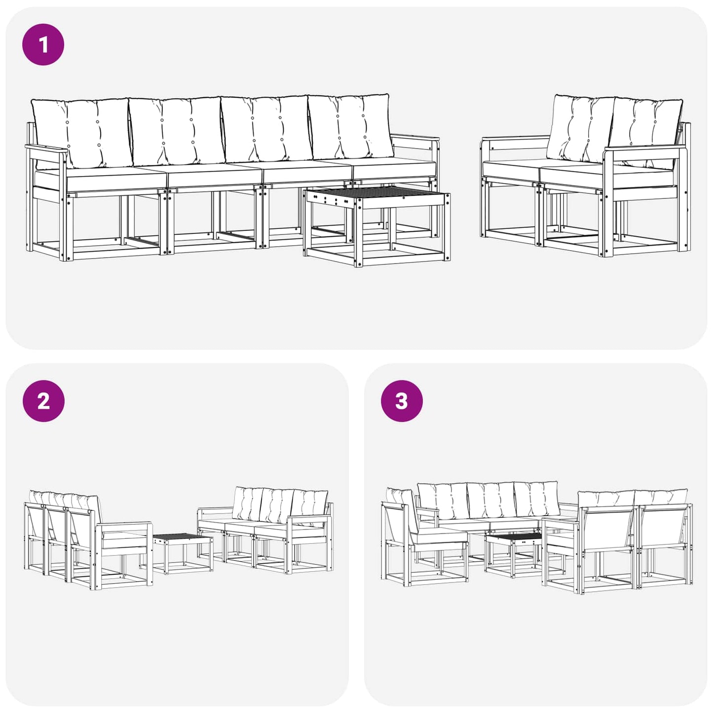 Outdoor-Sofagarnitur 7 stk. Natur und Creme