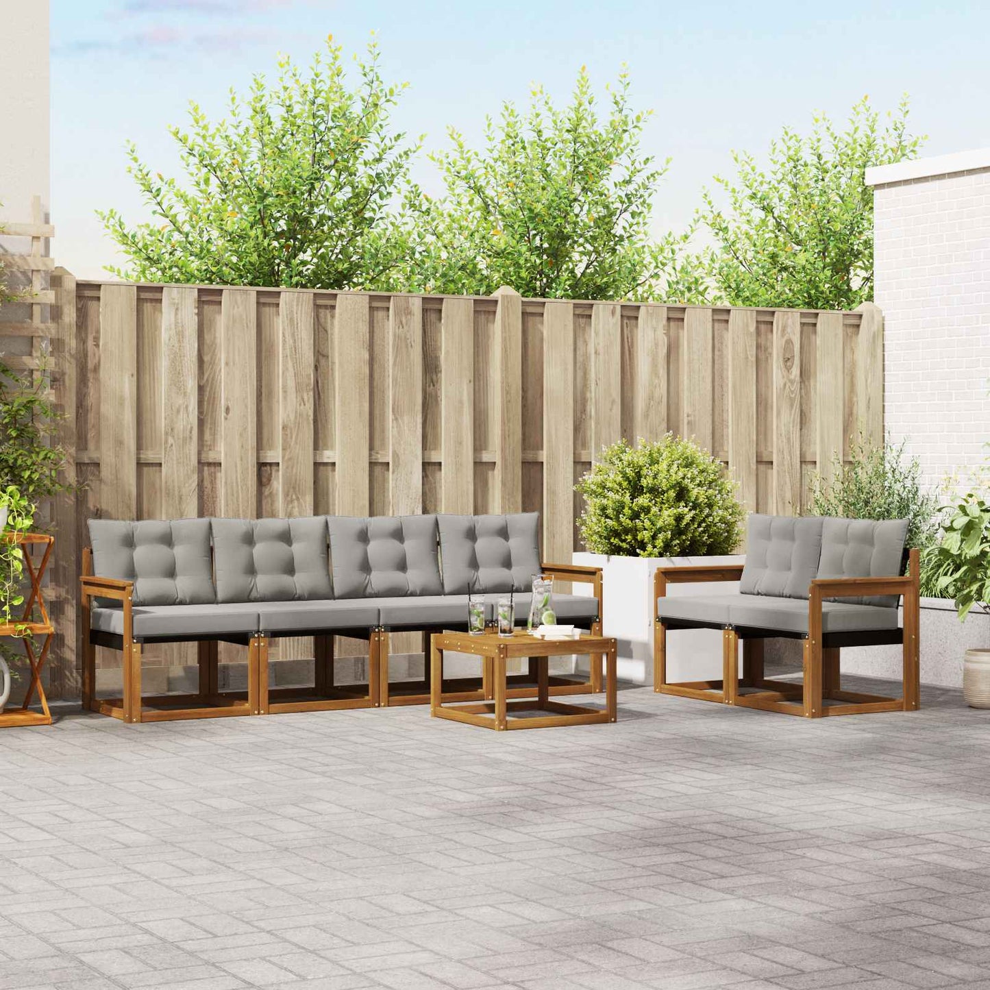 Outdoor-Sofagarnitur mit Kissen 7 pcs Natürlich und Hellgrau