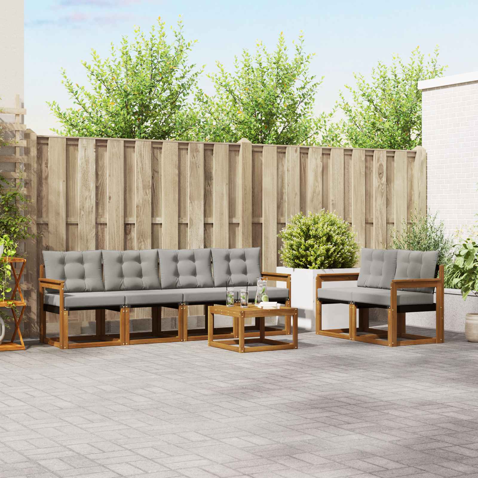 Outdoor-Sofagarnitur mit Kissen 7 pcs Natürlich und Hellgrau