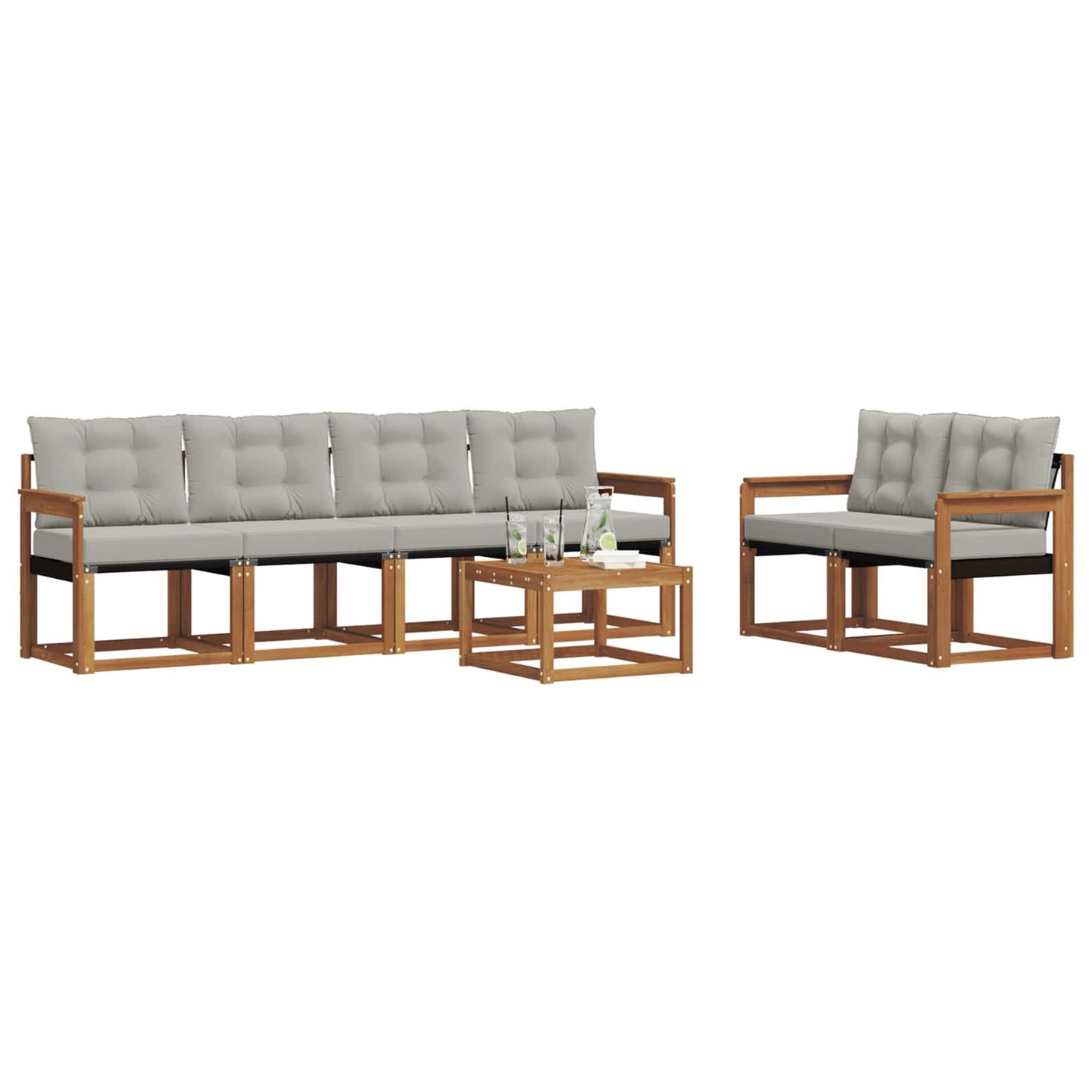 Outdoor-Sofagarnitur mit Kissen 7 pcs Natürlich und Hellgrau