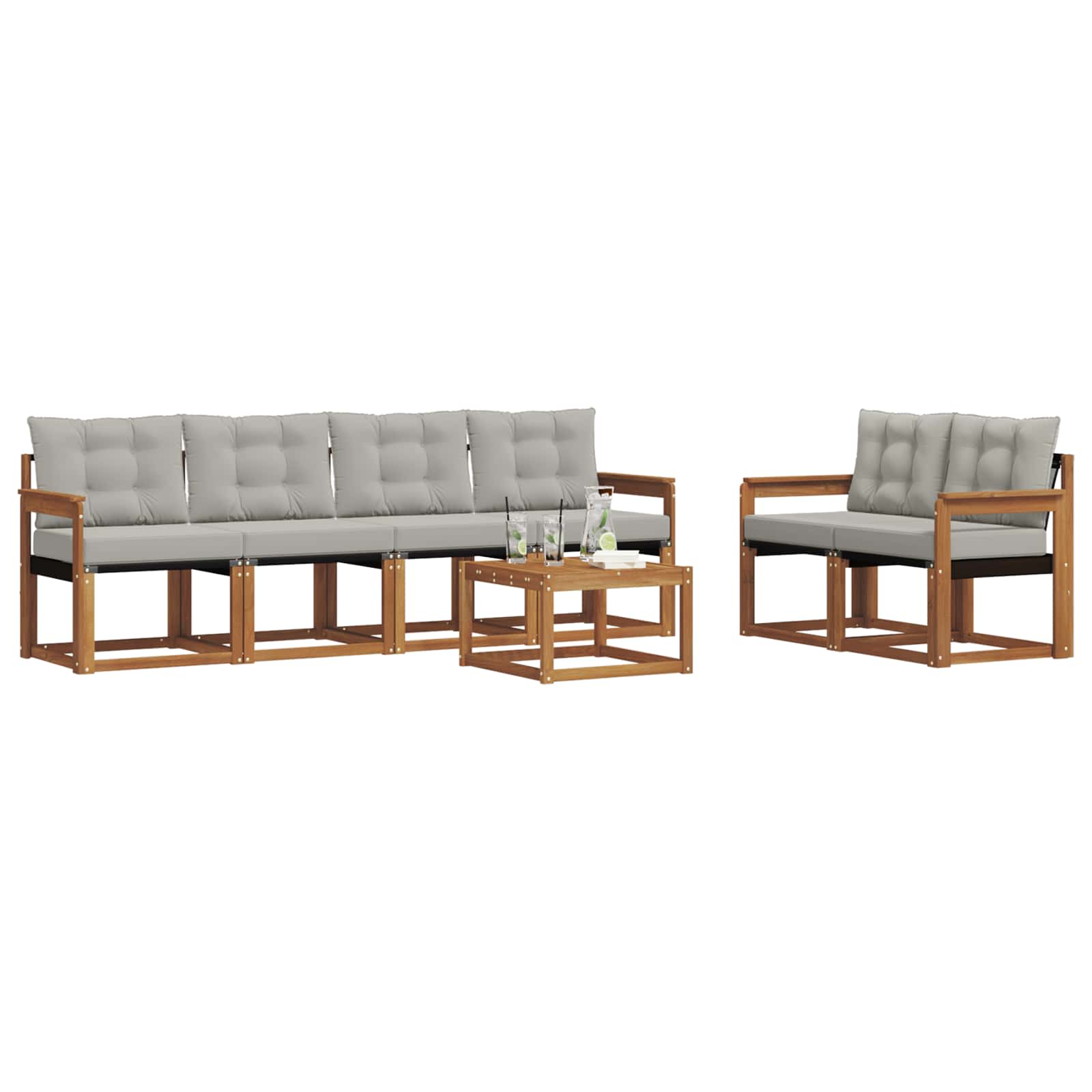 Outdoor-Sofagarnitur mit Kissen 7 pcs Natürlich und Hellgrau