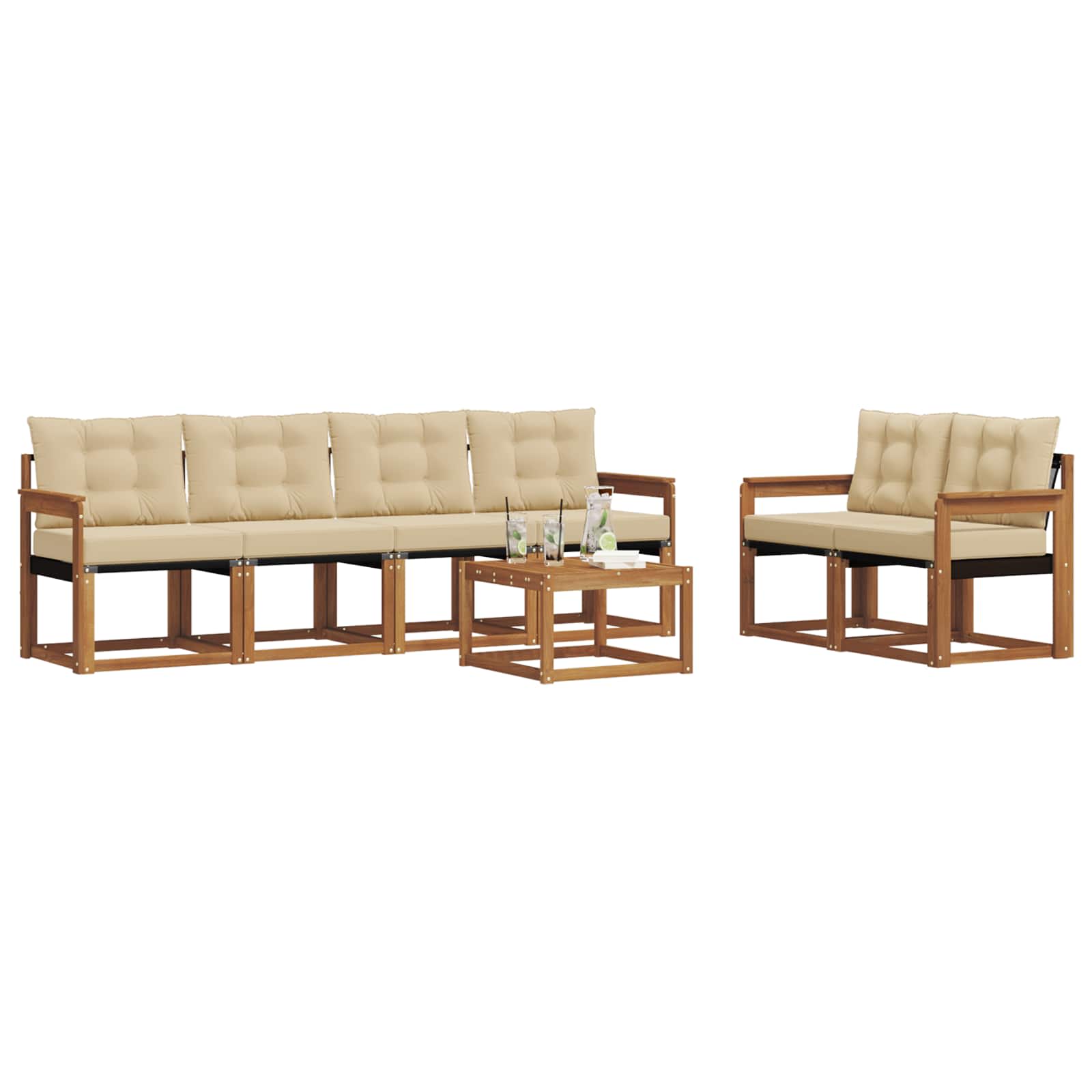 Outdoor-Sofagarnitur mit Kissen 7 pcs Natur und Beige