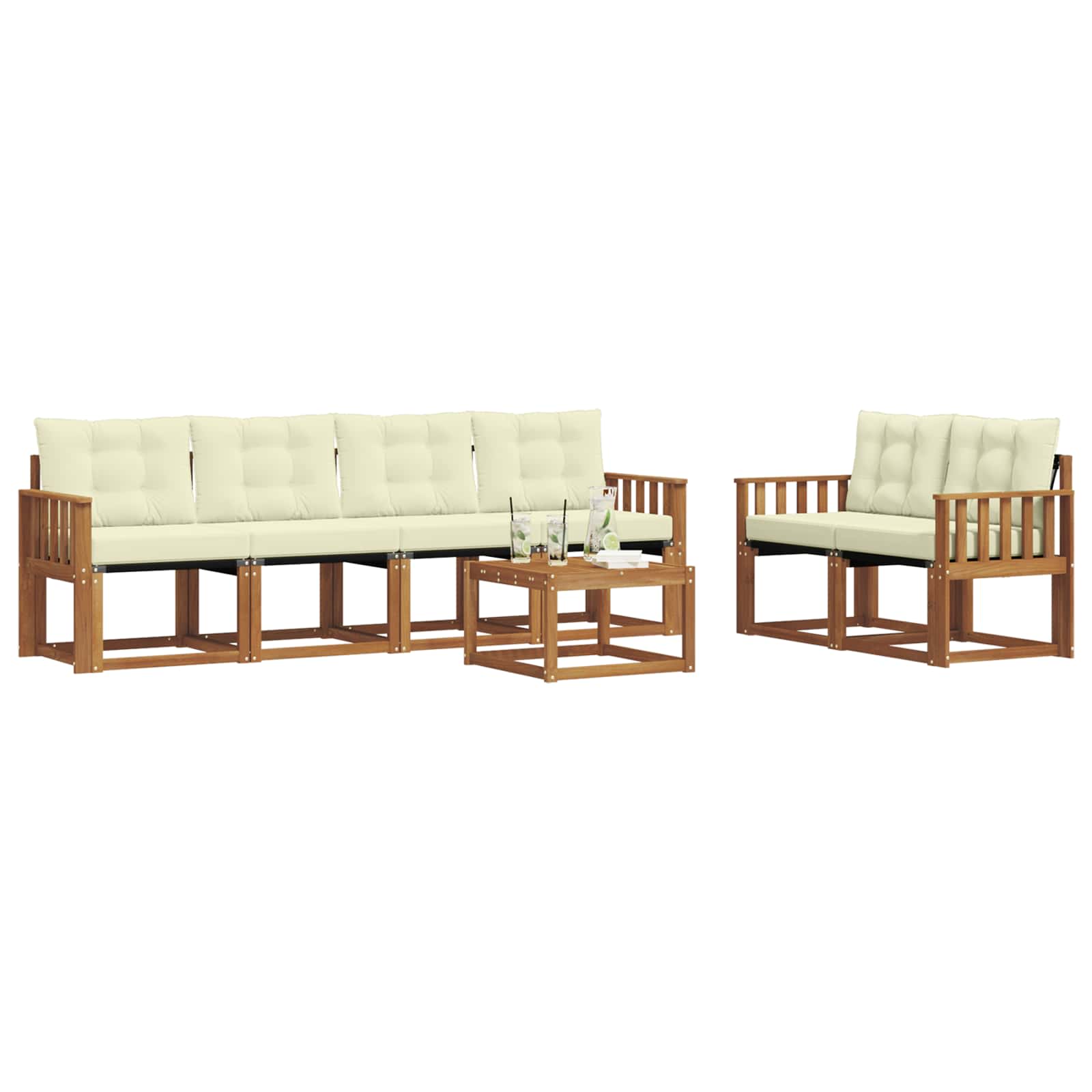 Outdoor-Sofagarnitur 7 stk. Natur und Creme