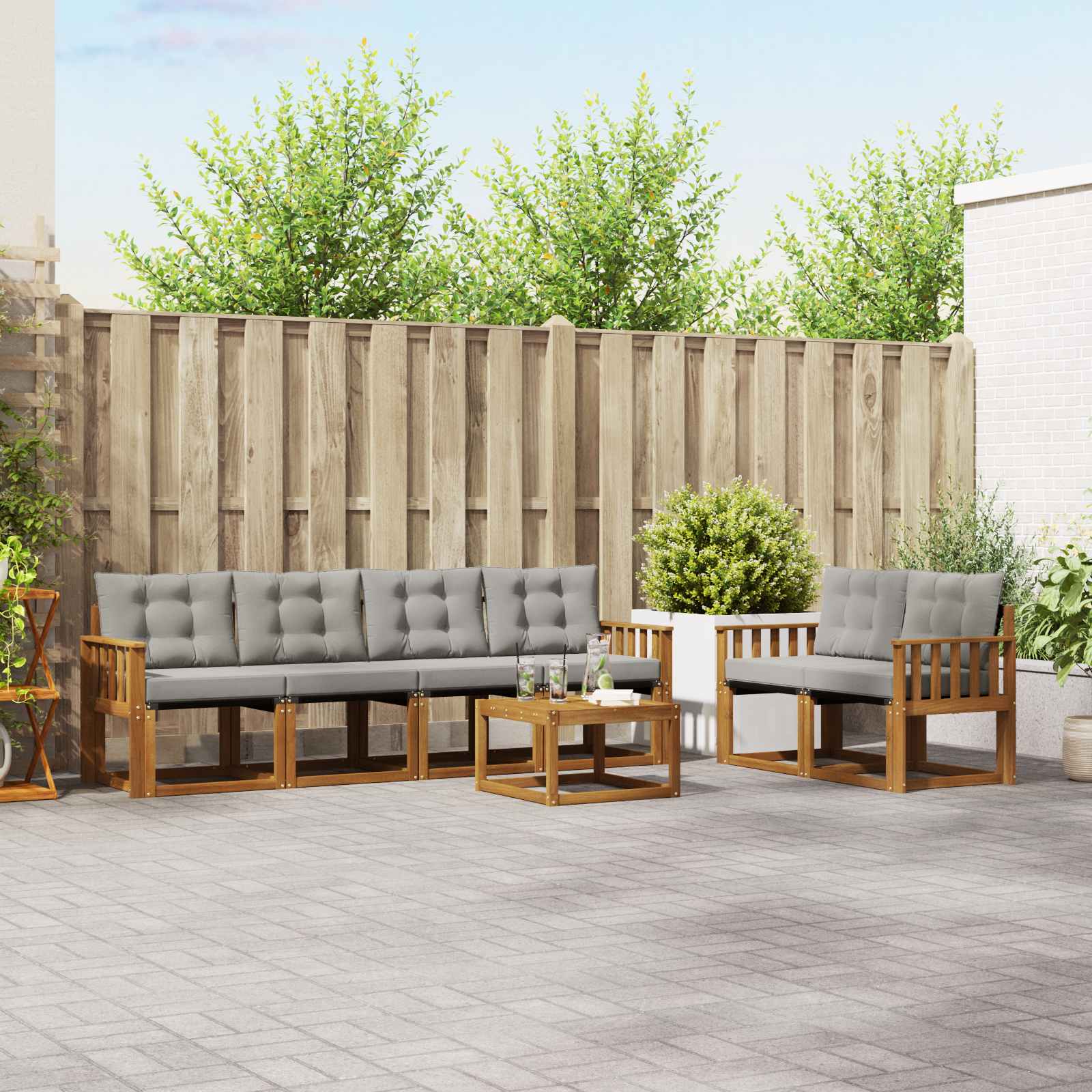 Outdoor-Sofagarnitur mit Kissen 7 pcs Natürlich und Hellgrau