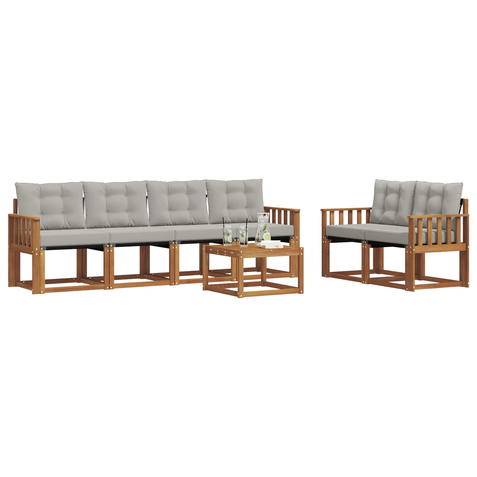Outdoor-Sofagarnitur mit Kissen 7 pcs Natürlich und Hellgrau