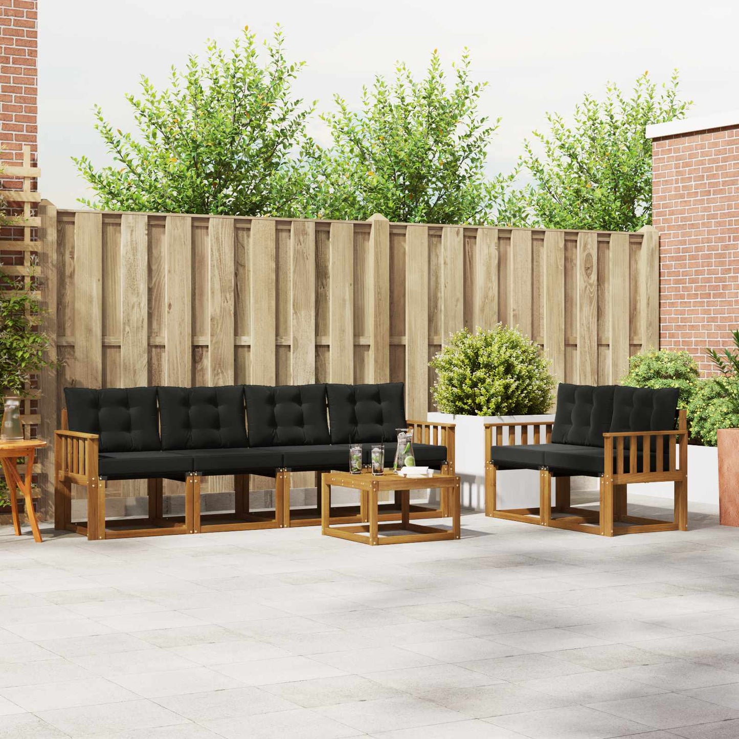 Outdoor-Sofagarnitur 7 stk. Natürlich und Schwarz