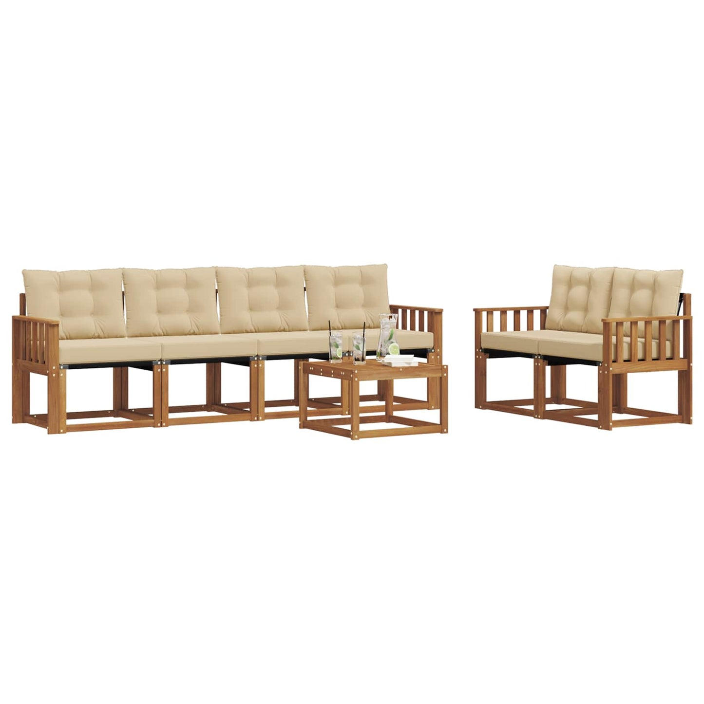Outdoor-Sofagarnitur mit Kissen 7 pcs Natur und Beige
