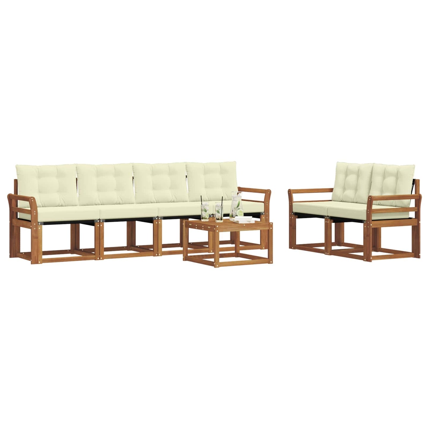Outdoor-Sofagarnitur mit Kissen 7 pcs Natur und Creme