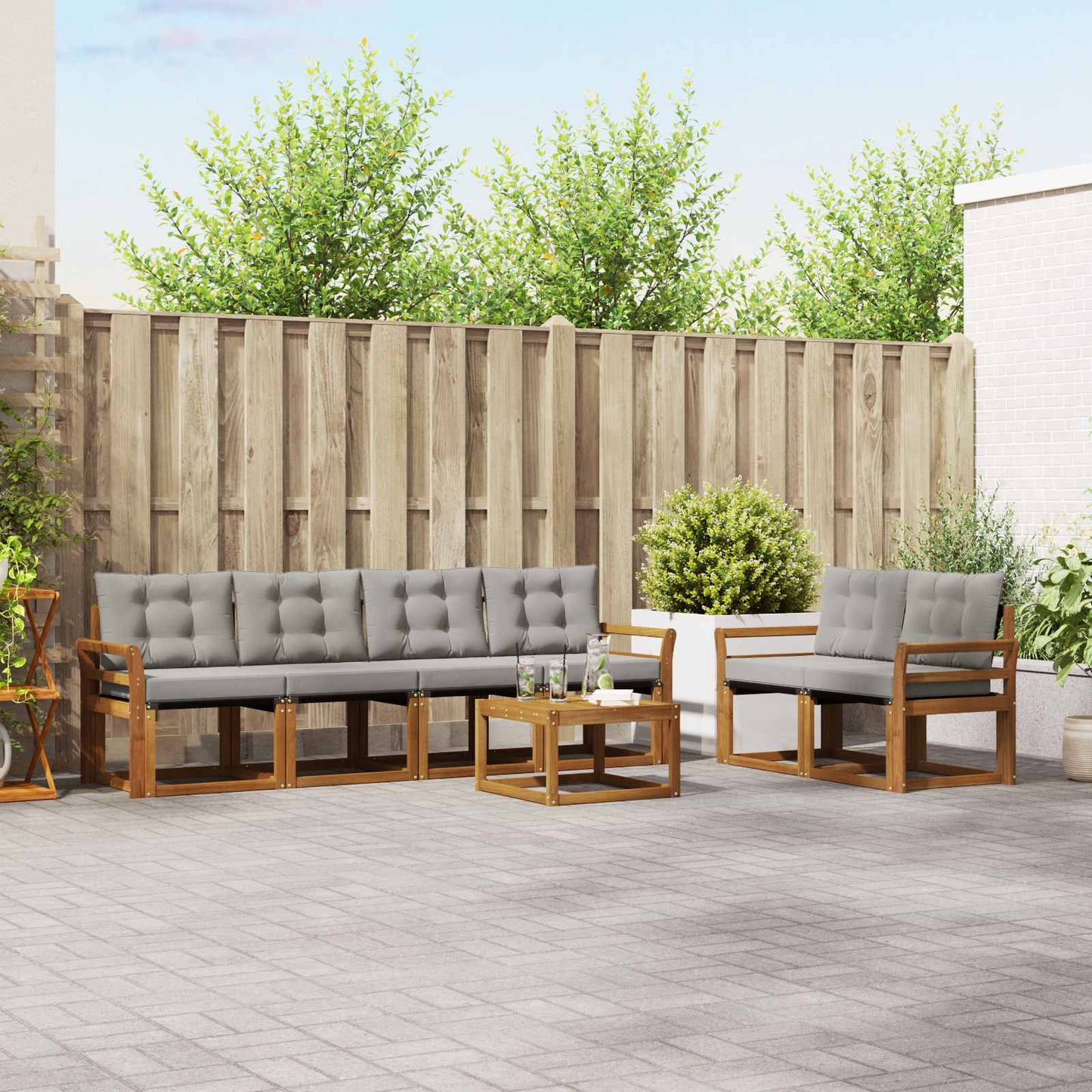 Outdoor-Sofagarnitur mit Kissen 7 pcs Natürlich und Hellgrau