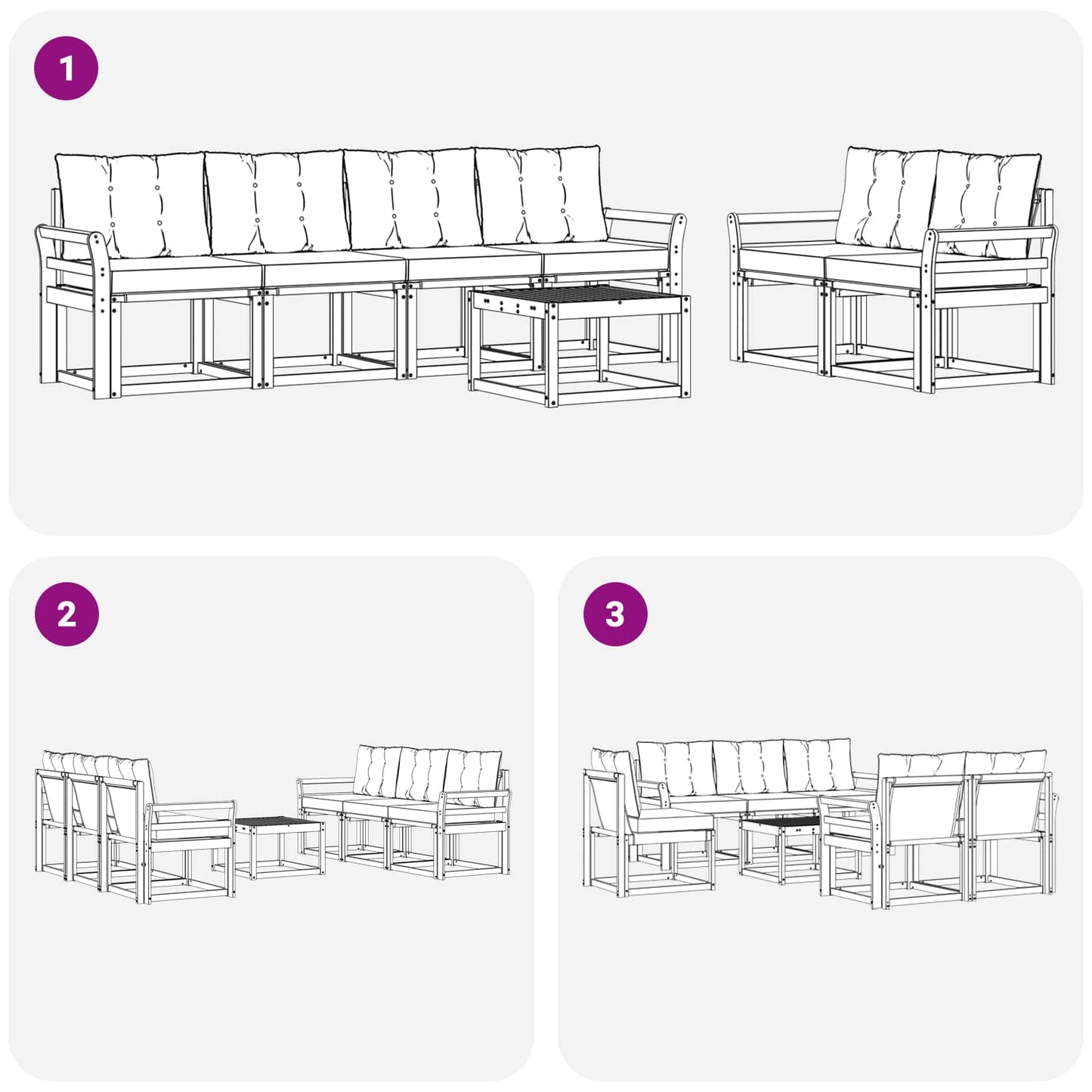 Outdoor-Sofagarnitur 7 stk. Natürlich und Schwarz