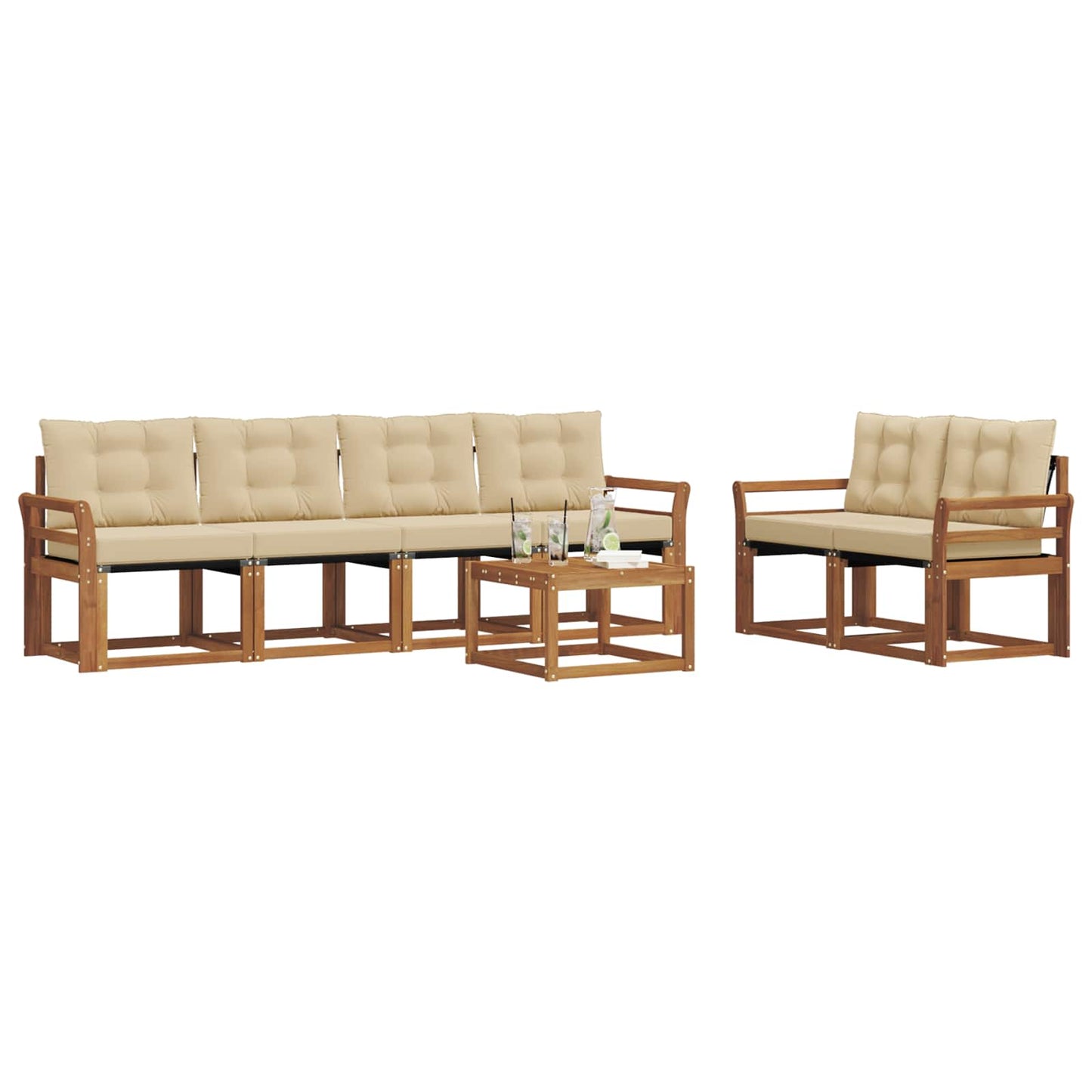 Outdoor-Sofagarnitur mit Kissen 7 pcs Natur und Beige