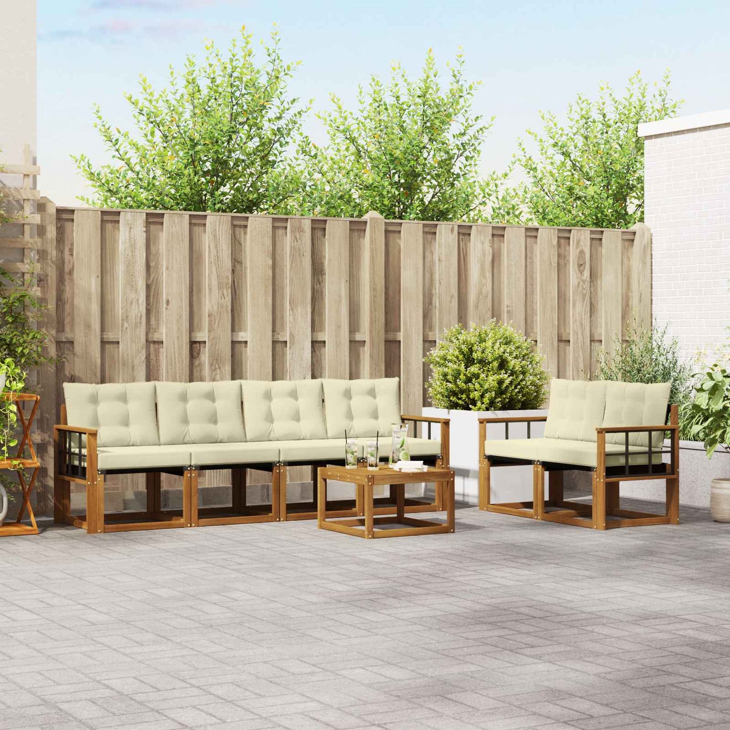 Outdoor-Sofagarnitur mit Kissen 7 pcs Natur und Creme