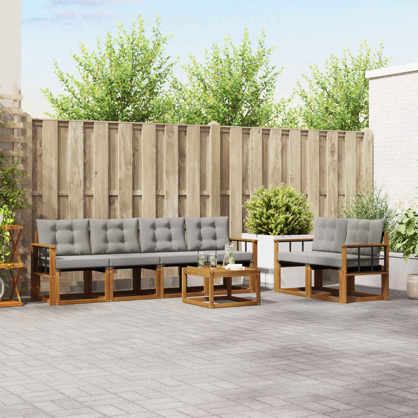 Outdoor-Sofagarnitur mit Kissen 7 pcs Natürlich und Hellgrau