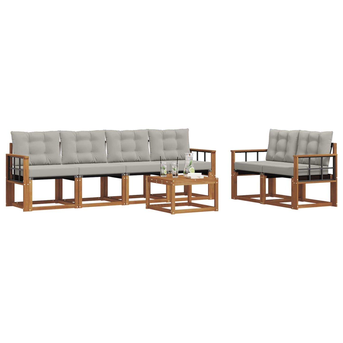 Outdoor-Sofagarnitur mit Kissen 7 pcs Natürlich und Hellgrau