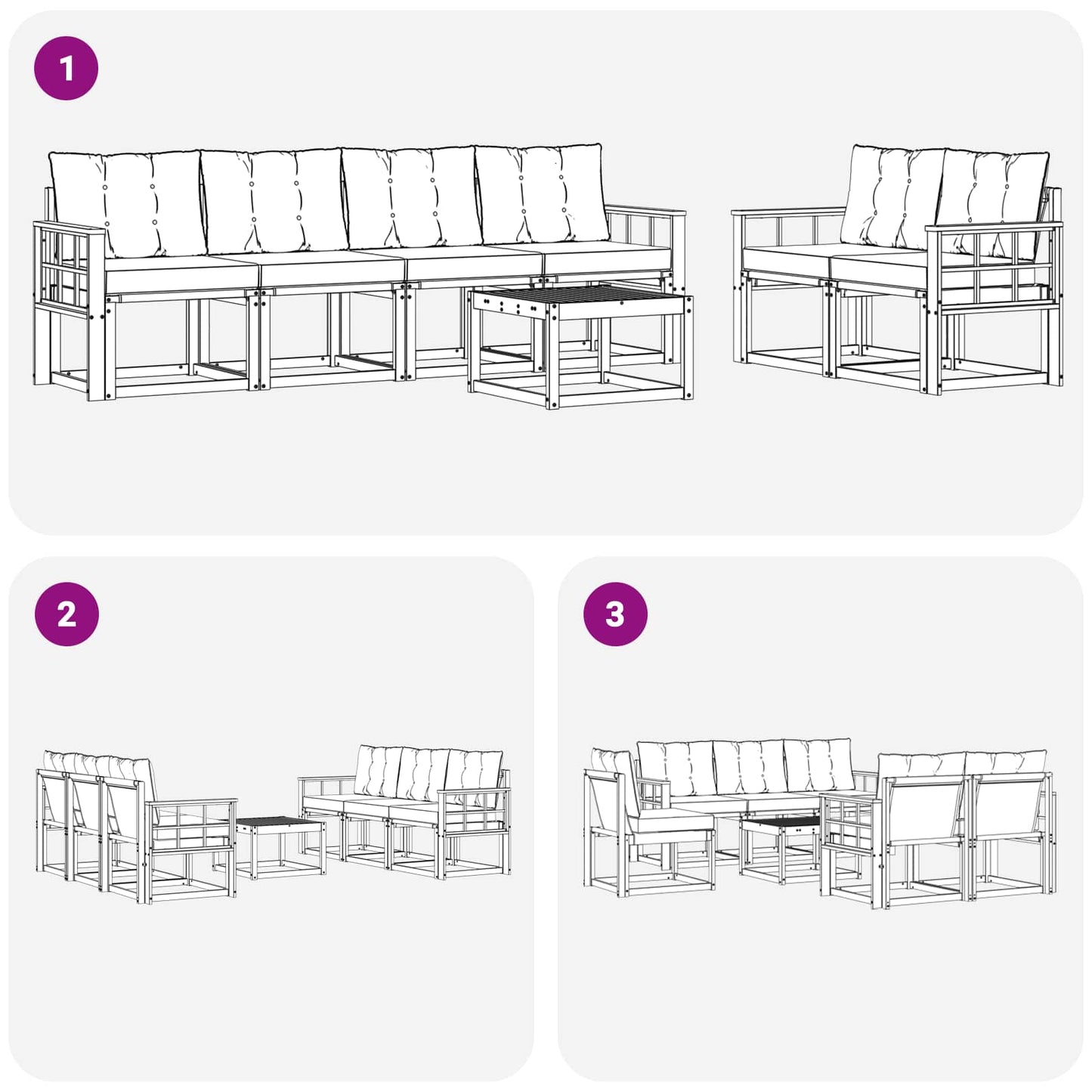Outdoor-Sofagarnitur mit Kissen 7 pcs Natürlich und Hellgrau