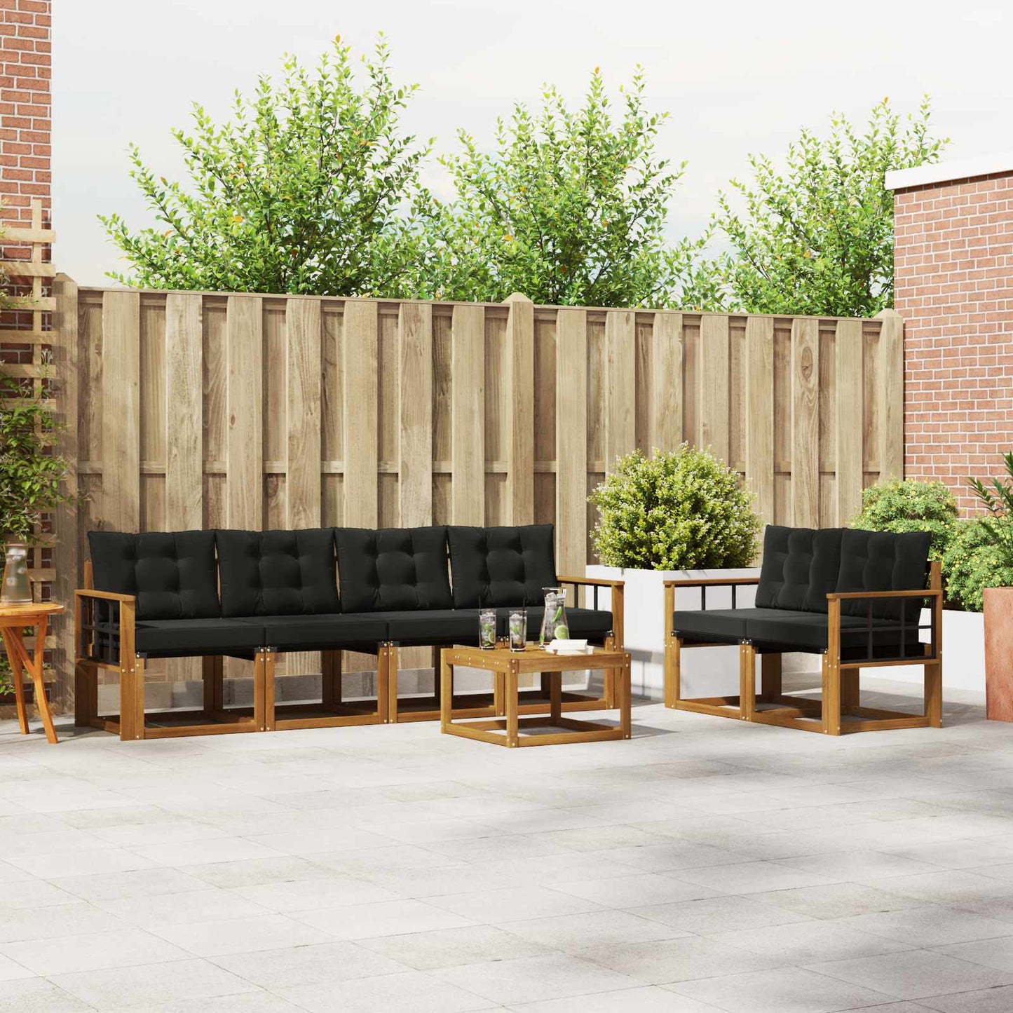 Outdoor-Sofagarnitur mit Kissen 7 pcs Natürlich und Schwarz