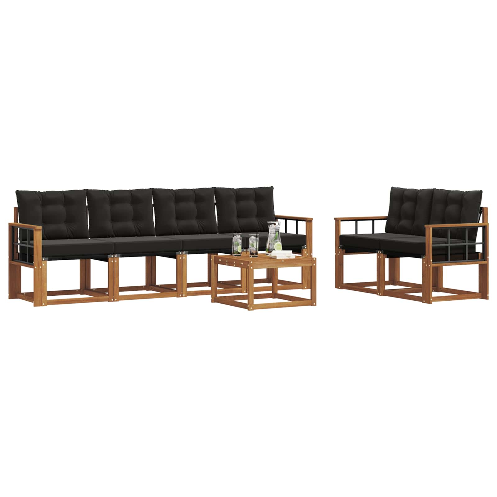 Outdoor-Sofagarnitur mit Kissen 7 pcs Natürlich und Schwarz