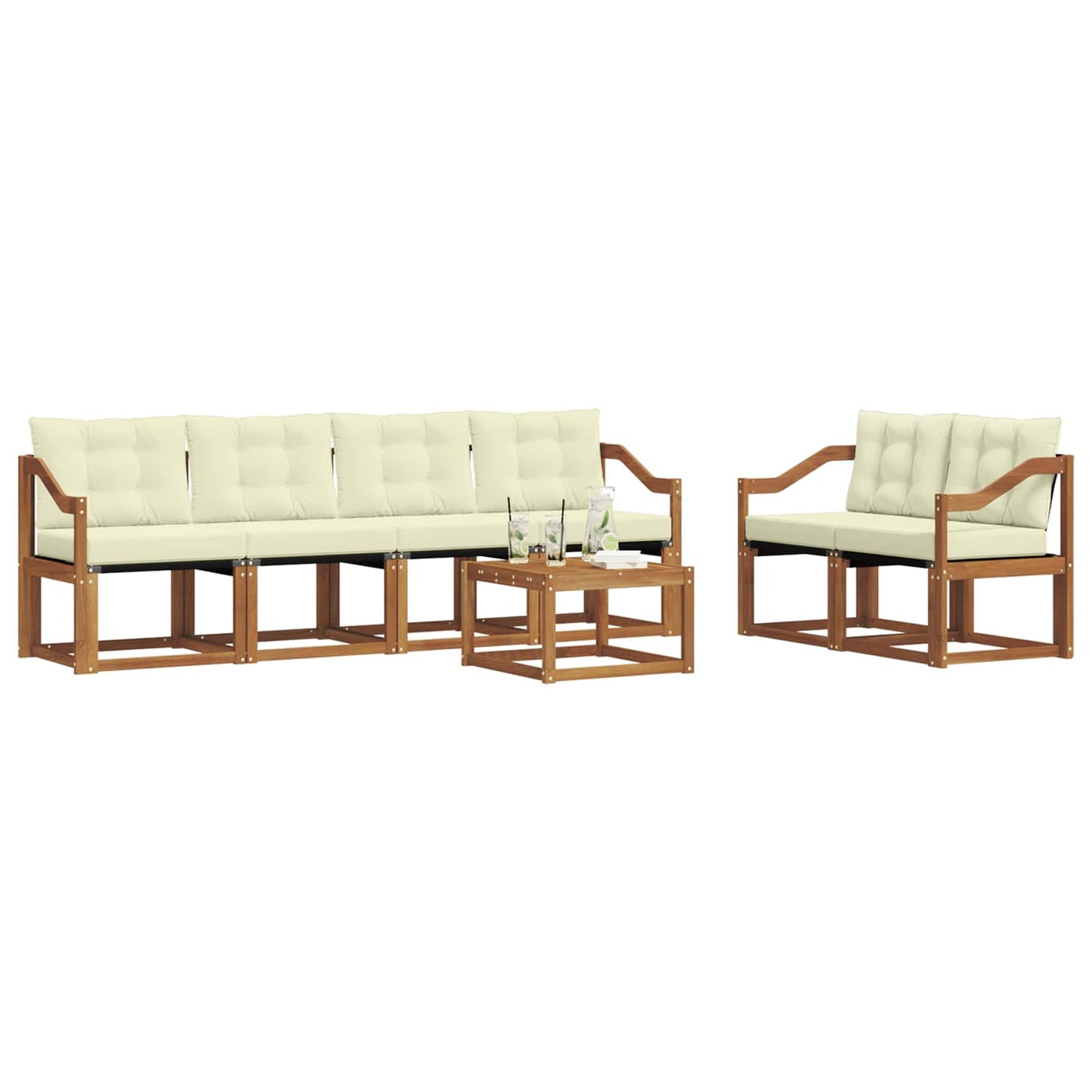 Outdoor-Sofagarnitur mit Kissen 7 pcs Natur und Creme