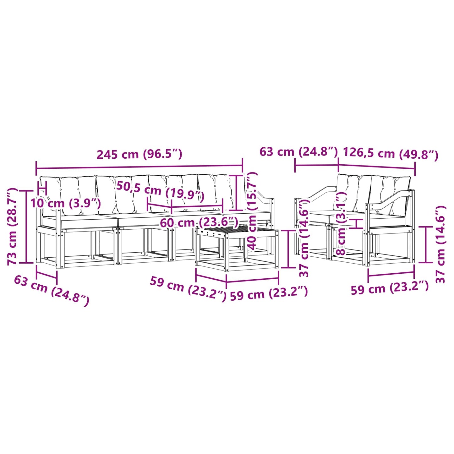 Outdoor-Sofagarnitur mit Kissen 7 pcs Natur und Creme