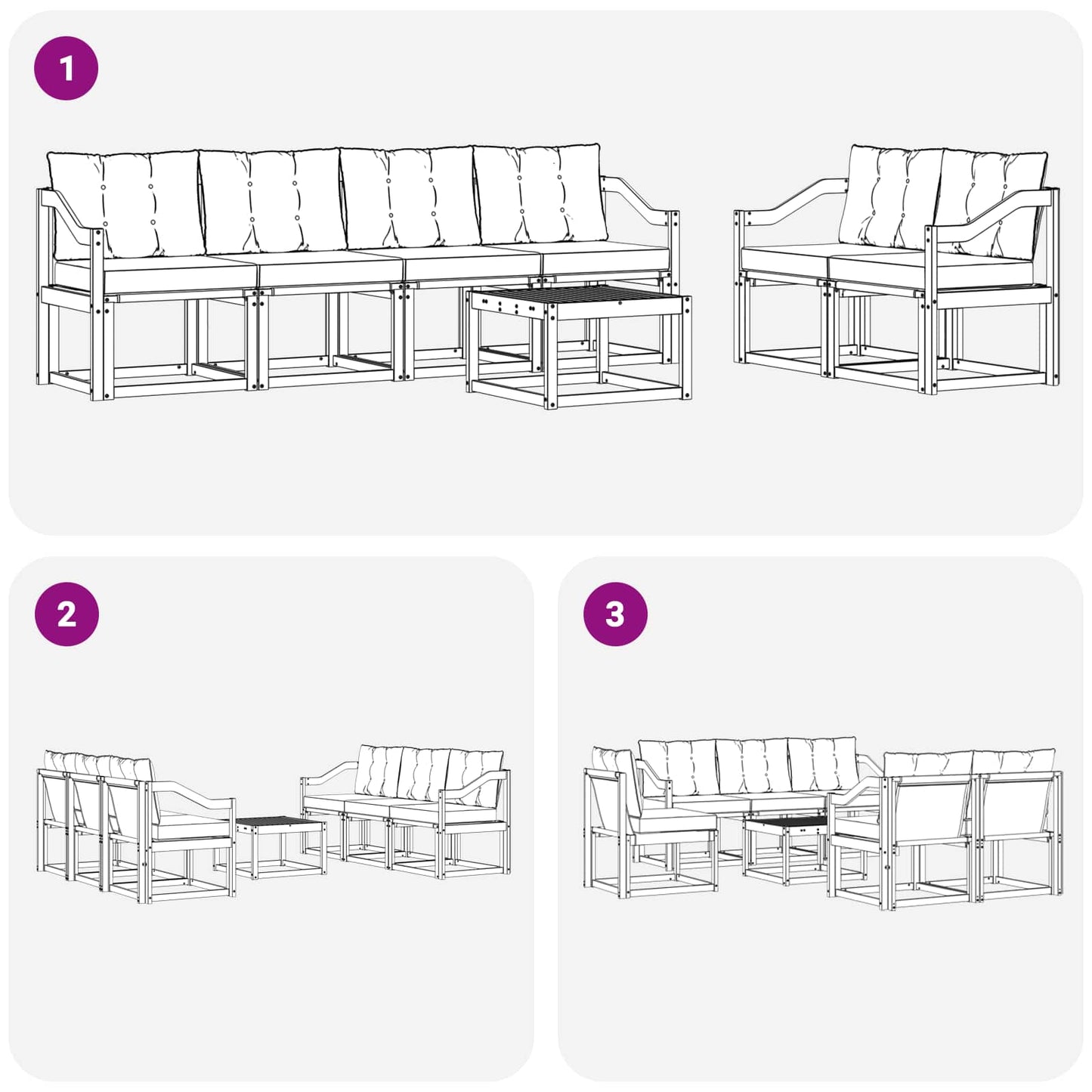 Outdoor-Sofagarnitur mit Kissen 7 pcs Natur und Creme