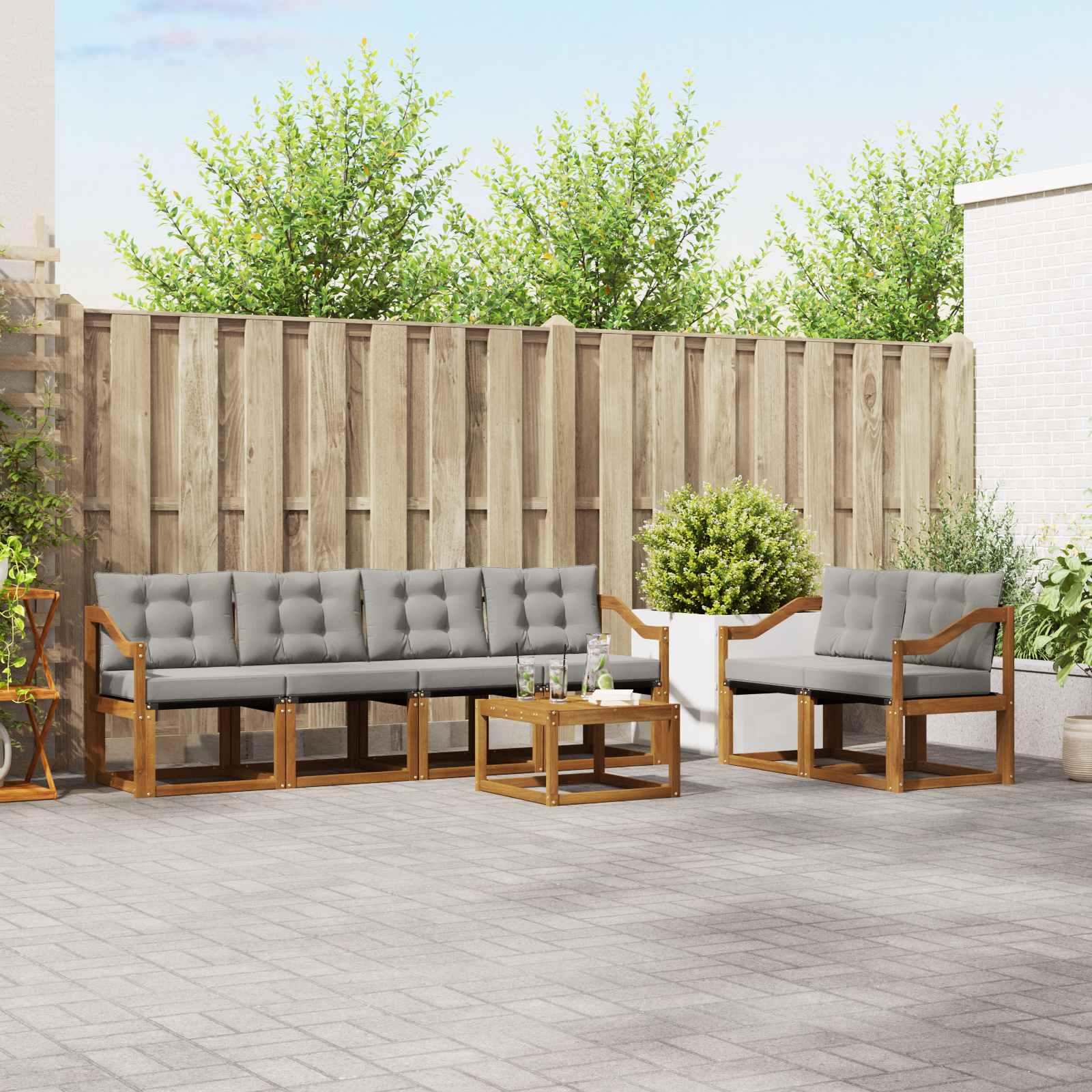 Outdoor-Sofagarnitur mit Kissen 7 pcs Natürlich und Hellgrau