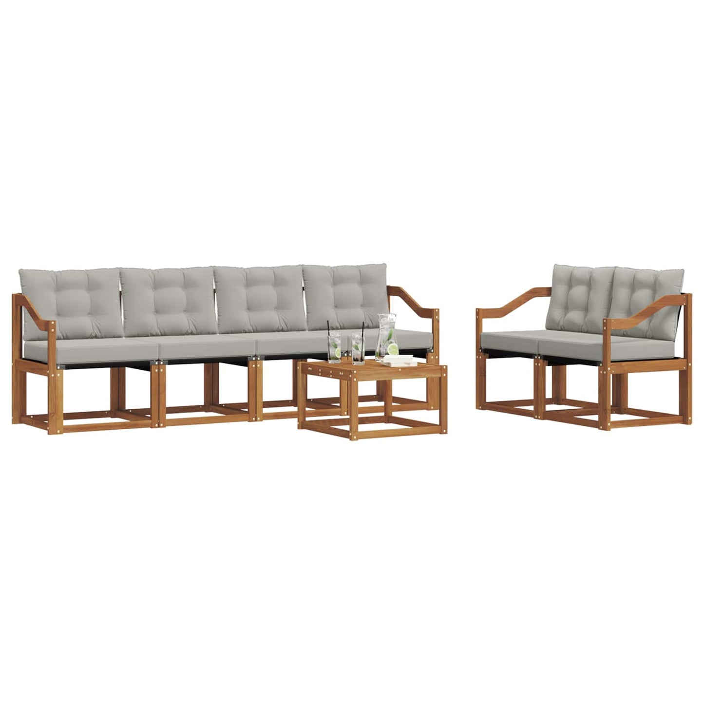 Outdoor-Sofagarnitur mit Kissen 7 pcs Natürlich und Hellgrau