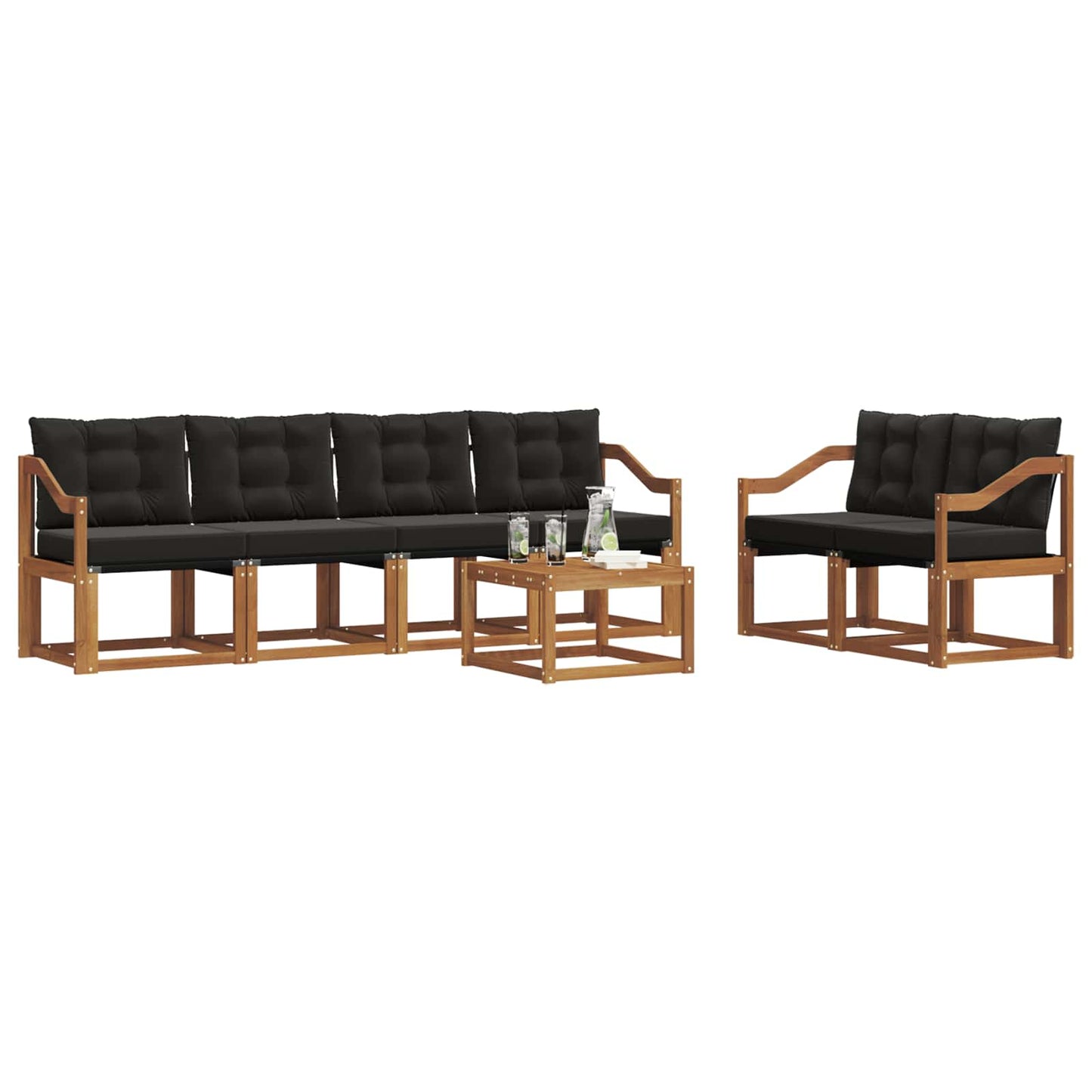 Outdoor-Sofagarnitur mit Kissen 7 pcs Natürlich und Schwarz