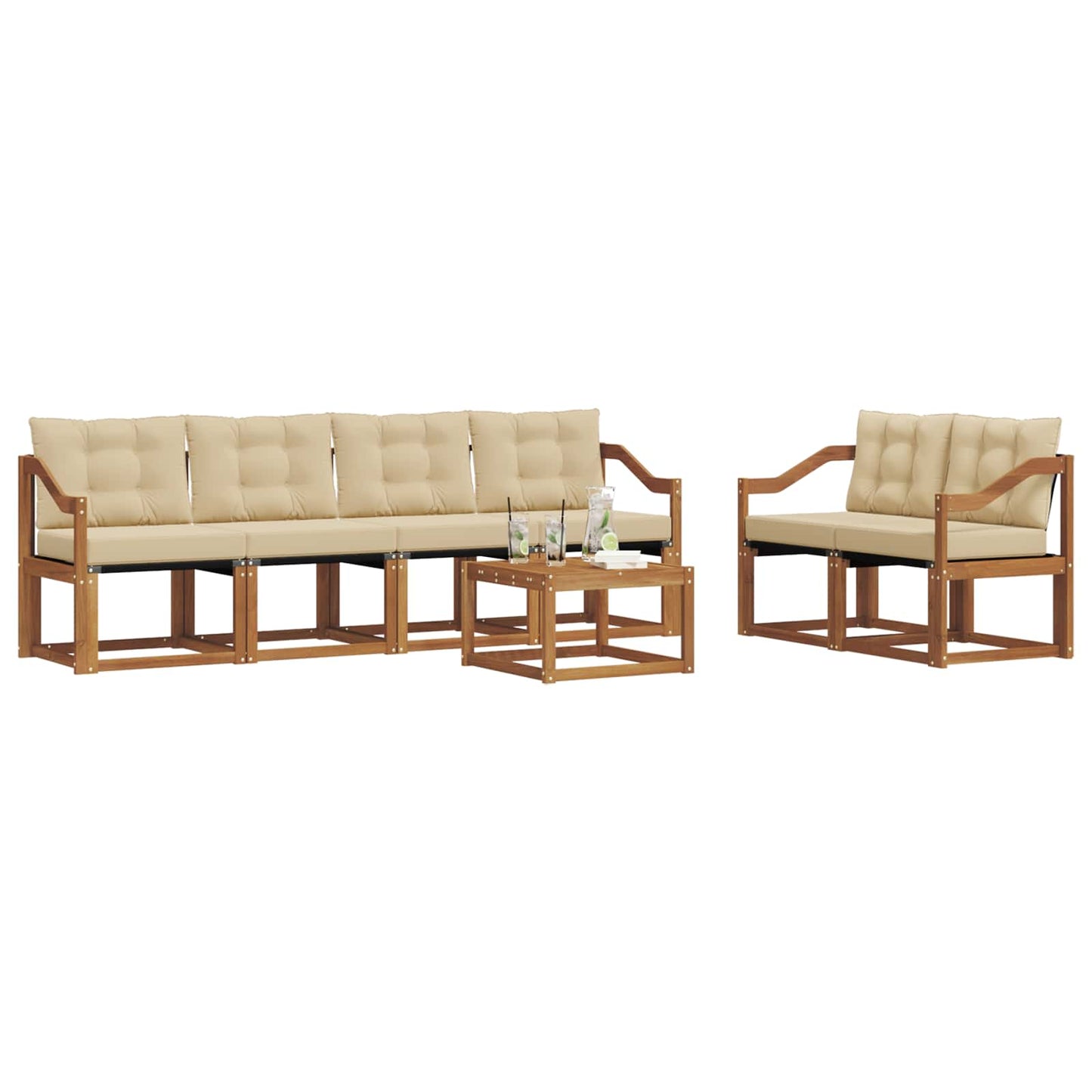 Outdoor-Sofagarnitur mit Kissen 7 pcs Natur und Beige