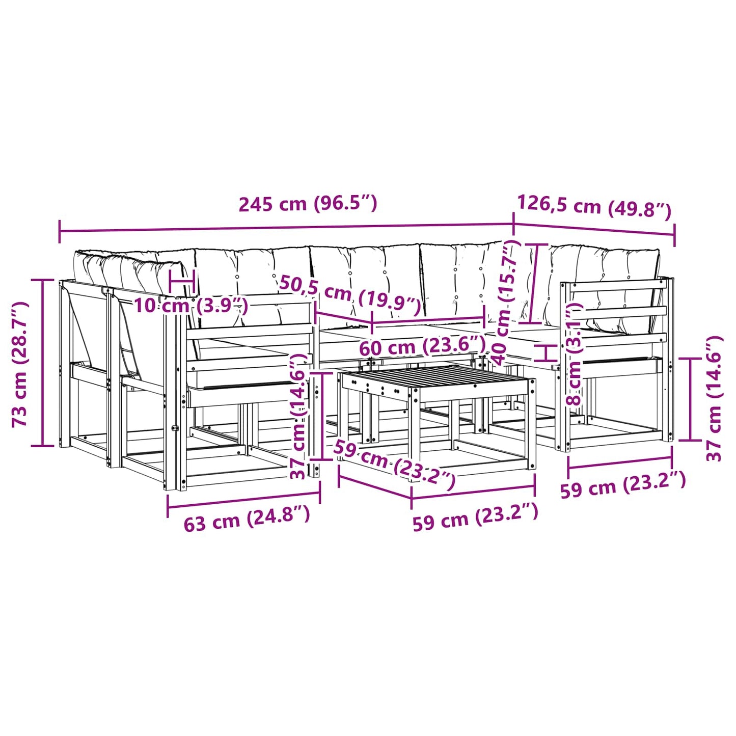 Outdoor-Sofagarnitur 7 stk. Natur und Creme