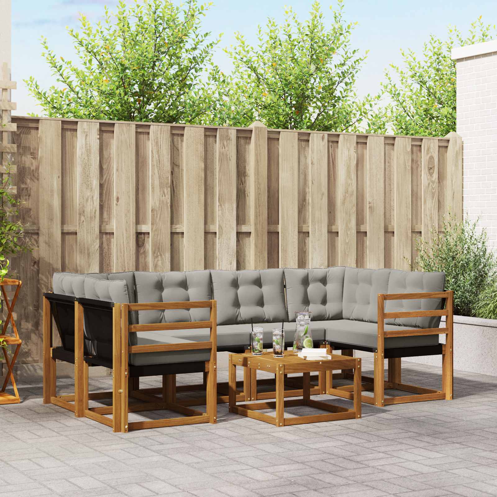Outdoor-Sofagarnitur mit Kissen 7 pcs Natürlich und Hellgrau