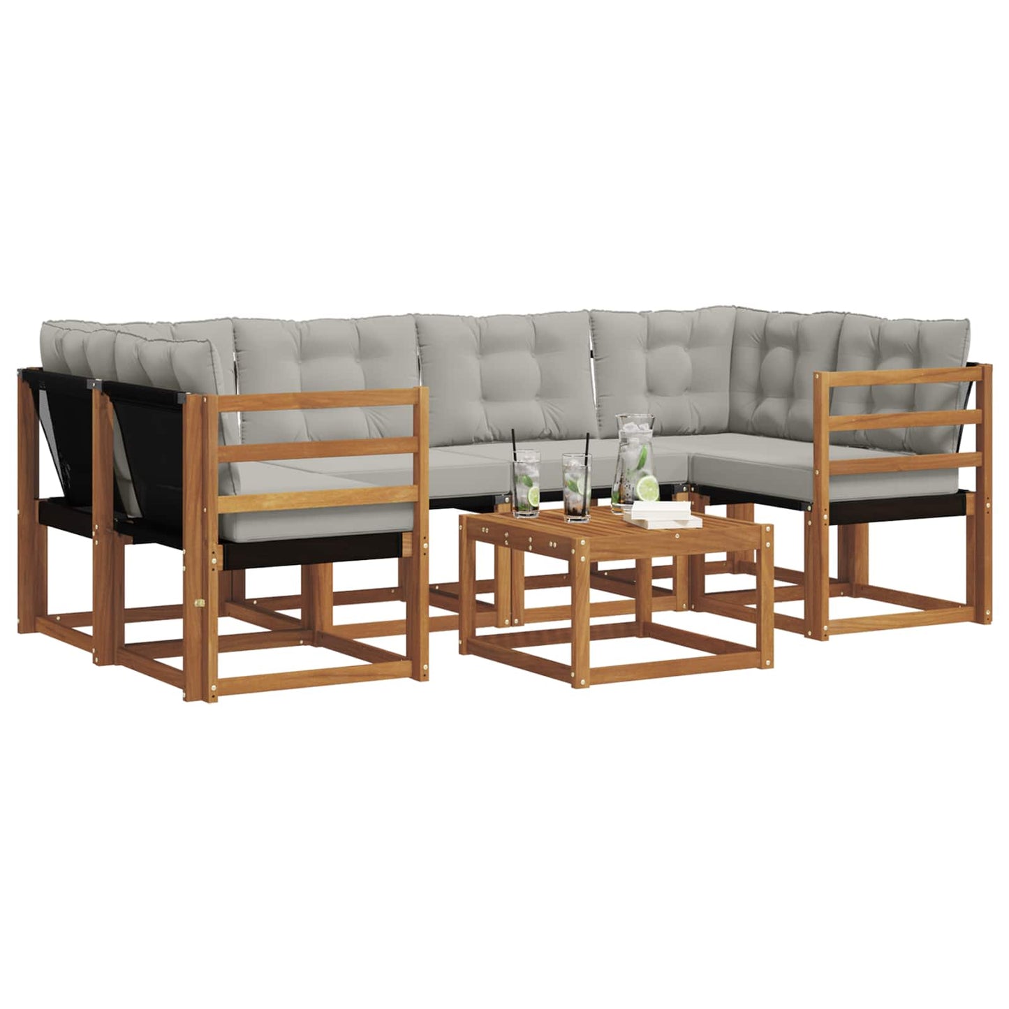 Outdoor-Sofagarnitur mit Kissen 7 pcs Natürlich und Hellgrau