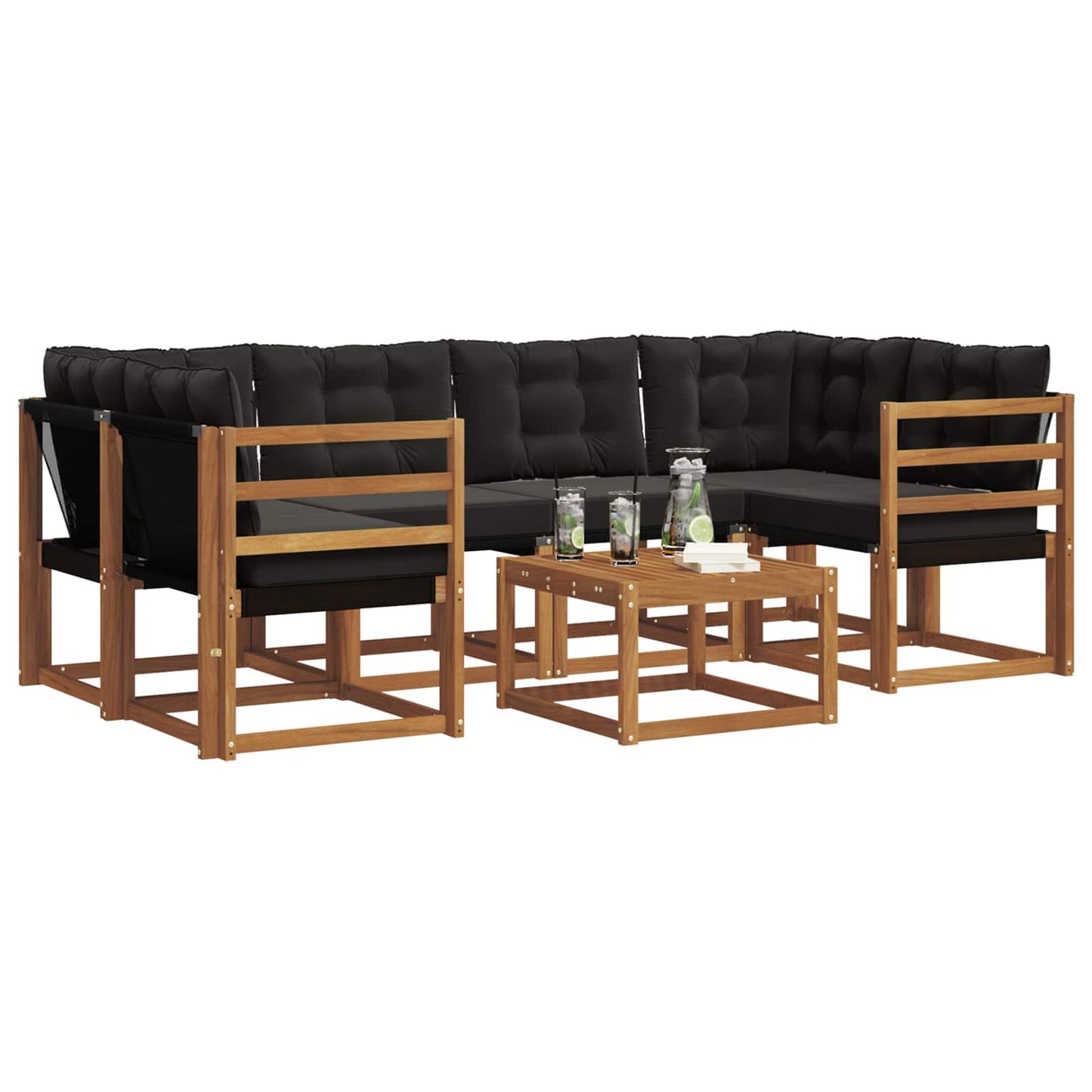 Outdoor-Sofagarnitur mit Kissen 7 pcs Natürlich und Schwarz