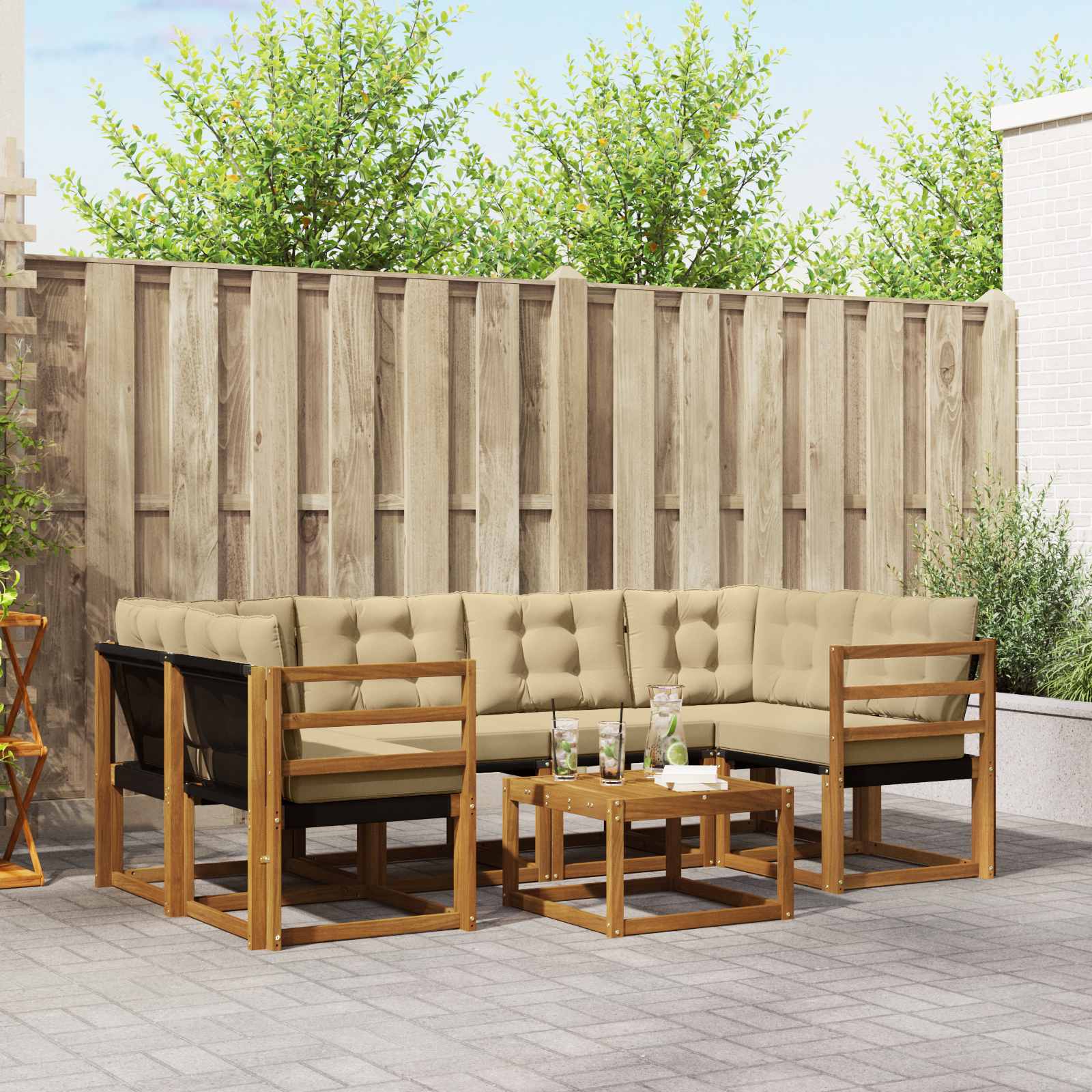 Outdoor-Sofagarnitur 7 stk. Natur und Beige