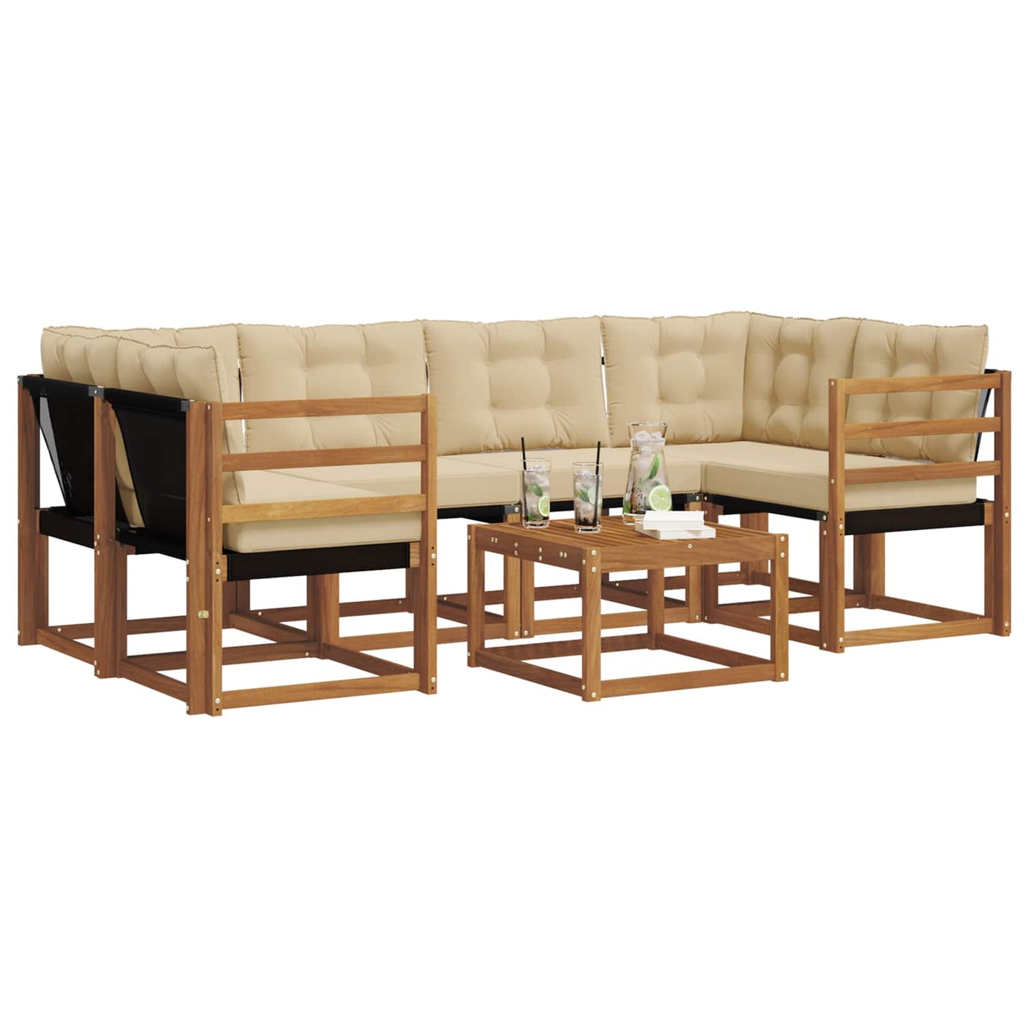 Outdoor-Sofagarnitur 7 stk. Natur und Beige