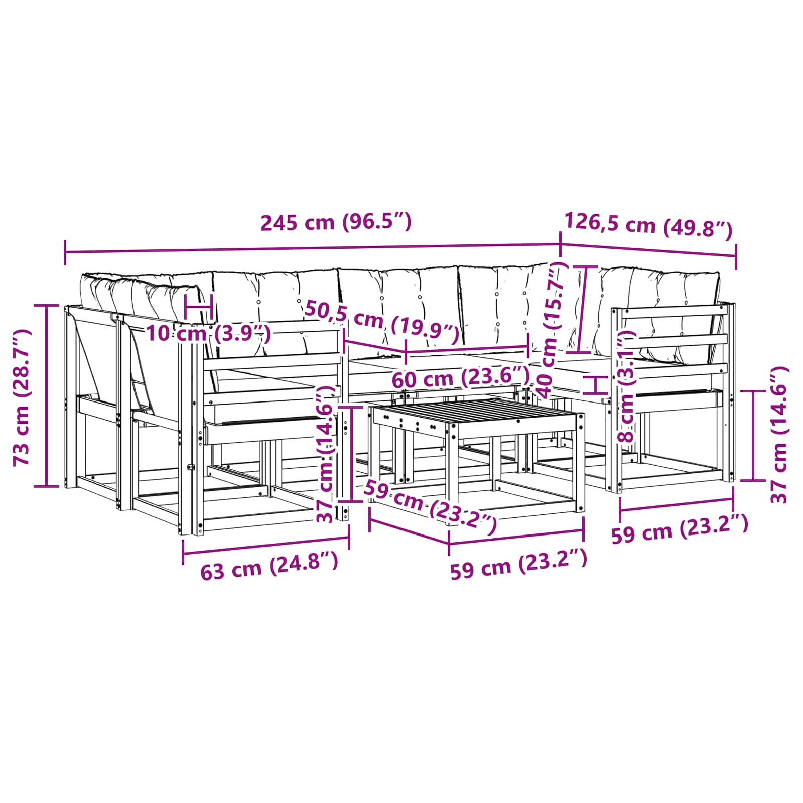 Outdoor-Sofagarnitur 7 stk. Natur und Beige