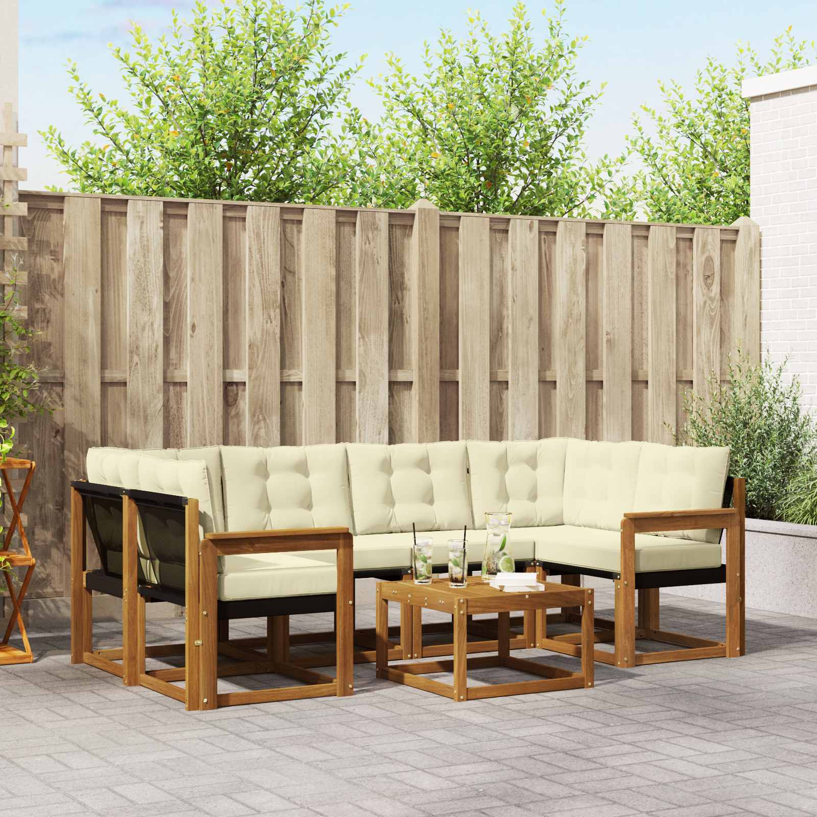 Outdoor-Sofagarnitur 7 stk. Natur und Creme