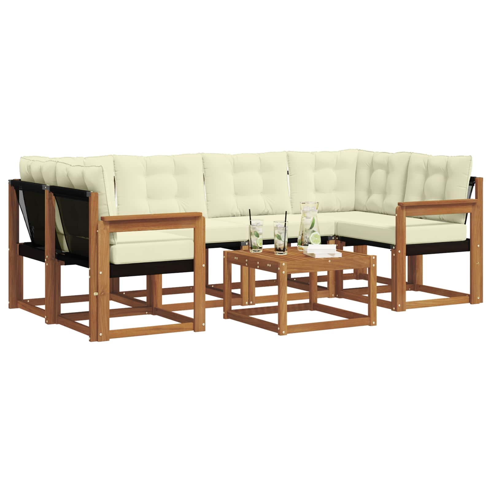 Outdoor-Sofagarnitur 7 stk. Natur und Creme