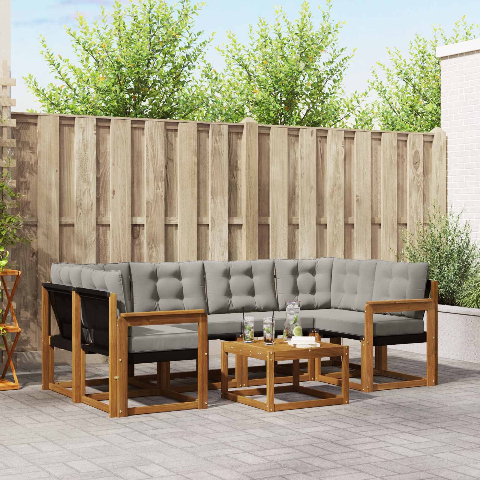 Outdoor-Sofagarnitur mit Kissen 7 pcs Natürlich und Hellgrau