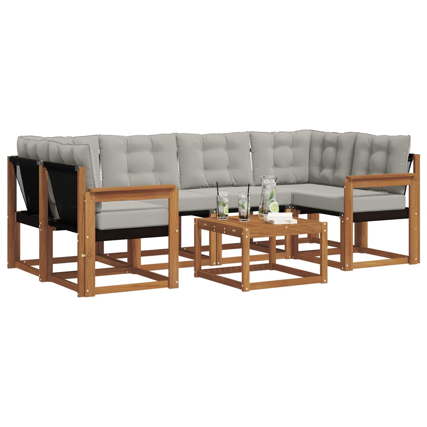 Outdoor-Sofagarnitur mit Kissen 7 pcs Natürlich und Hellgrau