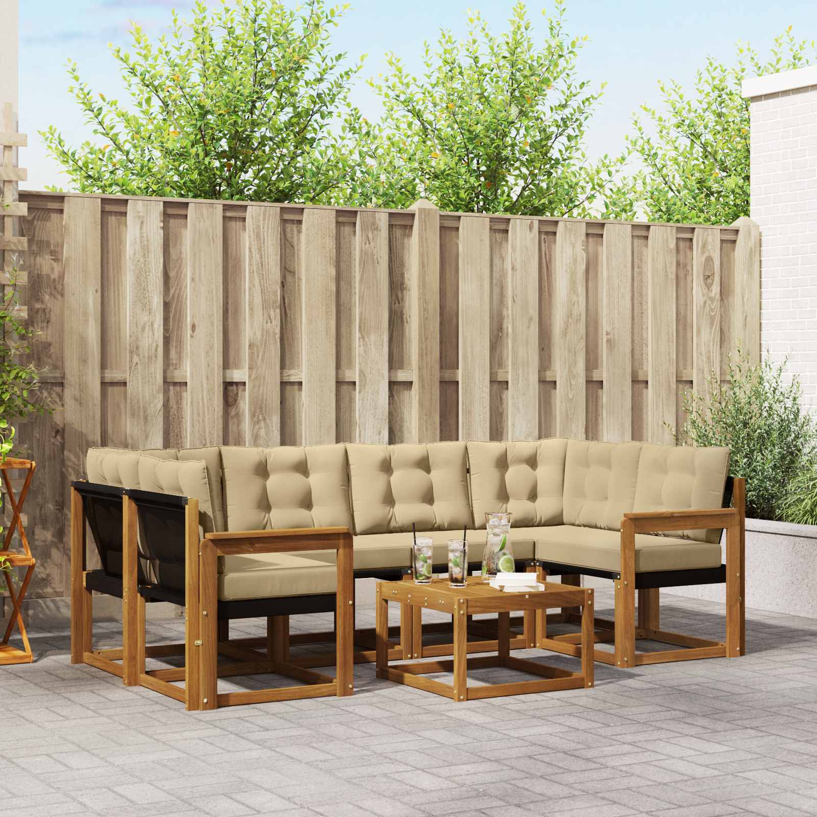 Outdoor-Sofagarnitur 7 stk. Natur und Beige