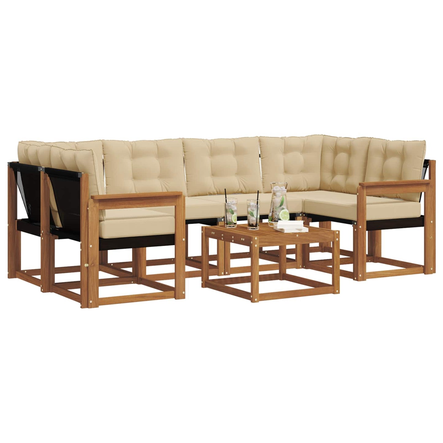 Outdoor-Sofagarnitur 7 stk. Natur und Beige