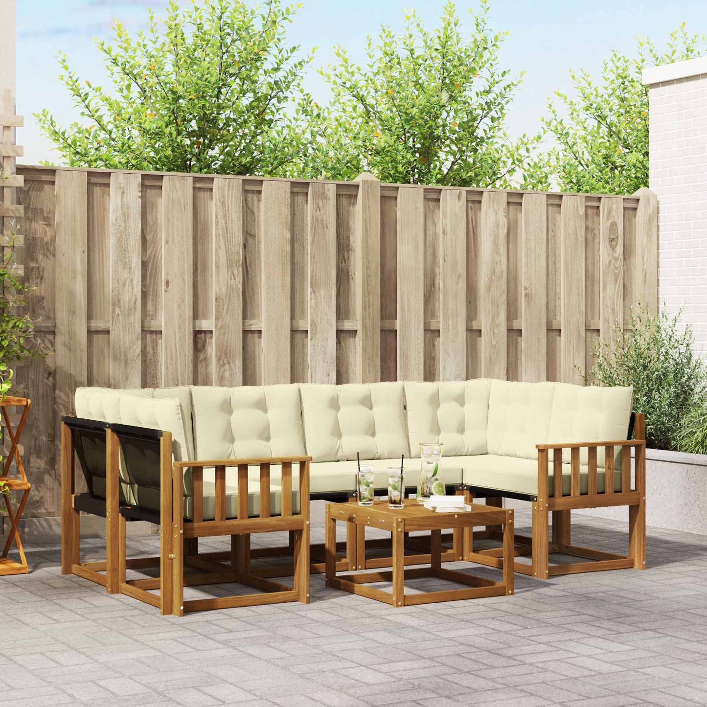Outdoor-Sofagarnitur 7 stk. Natur und Creme