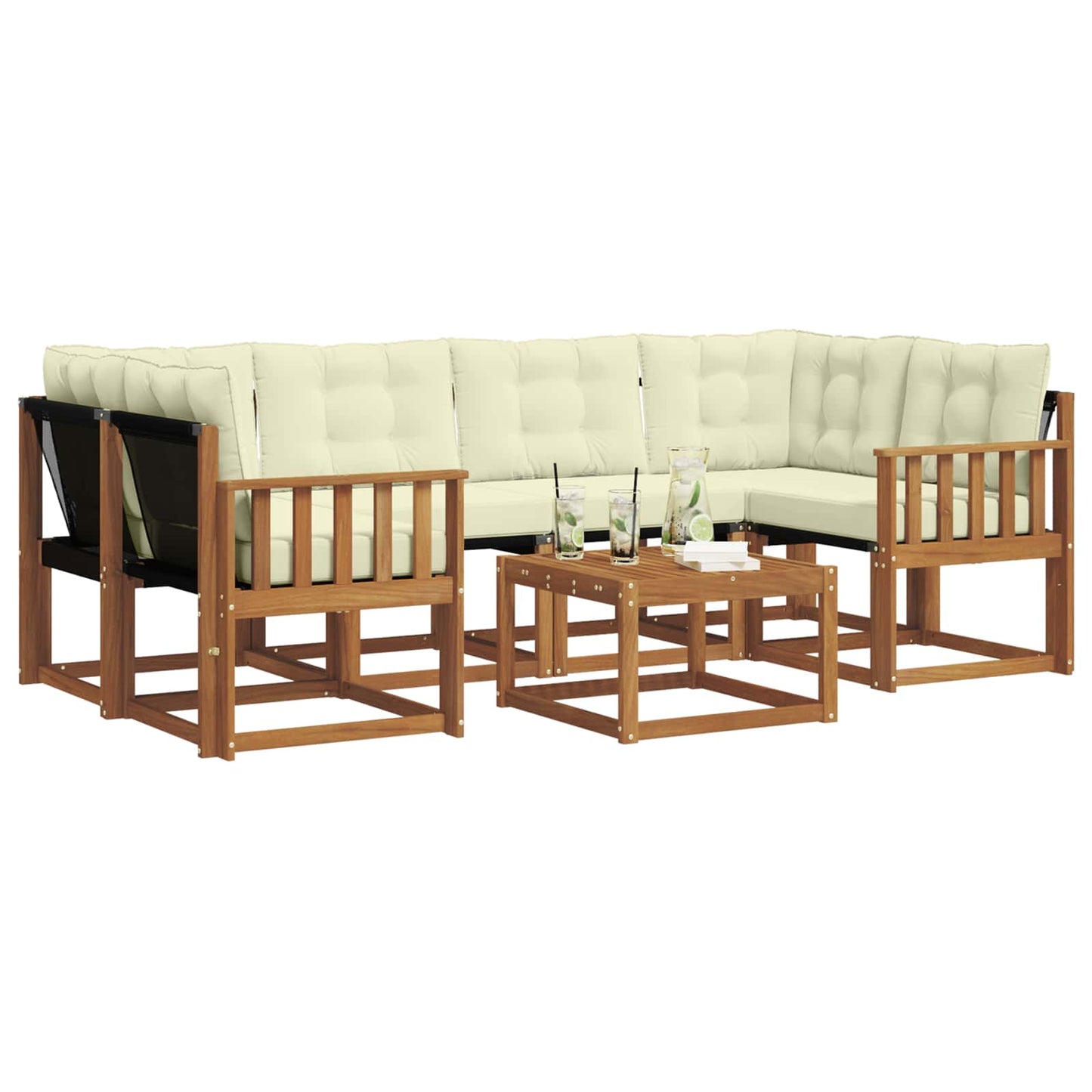 Outdoor-Sofagarnitur 7 stk. Natur und Creme