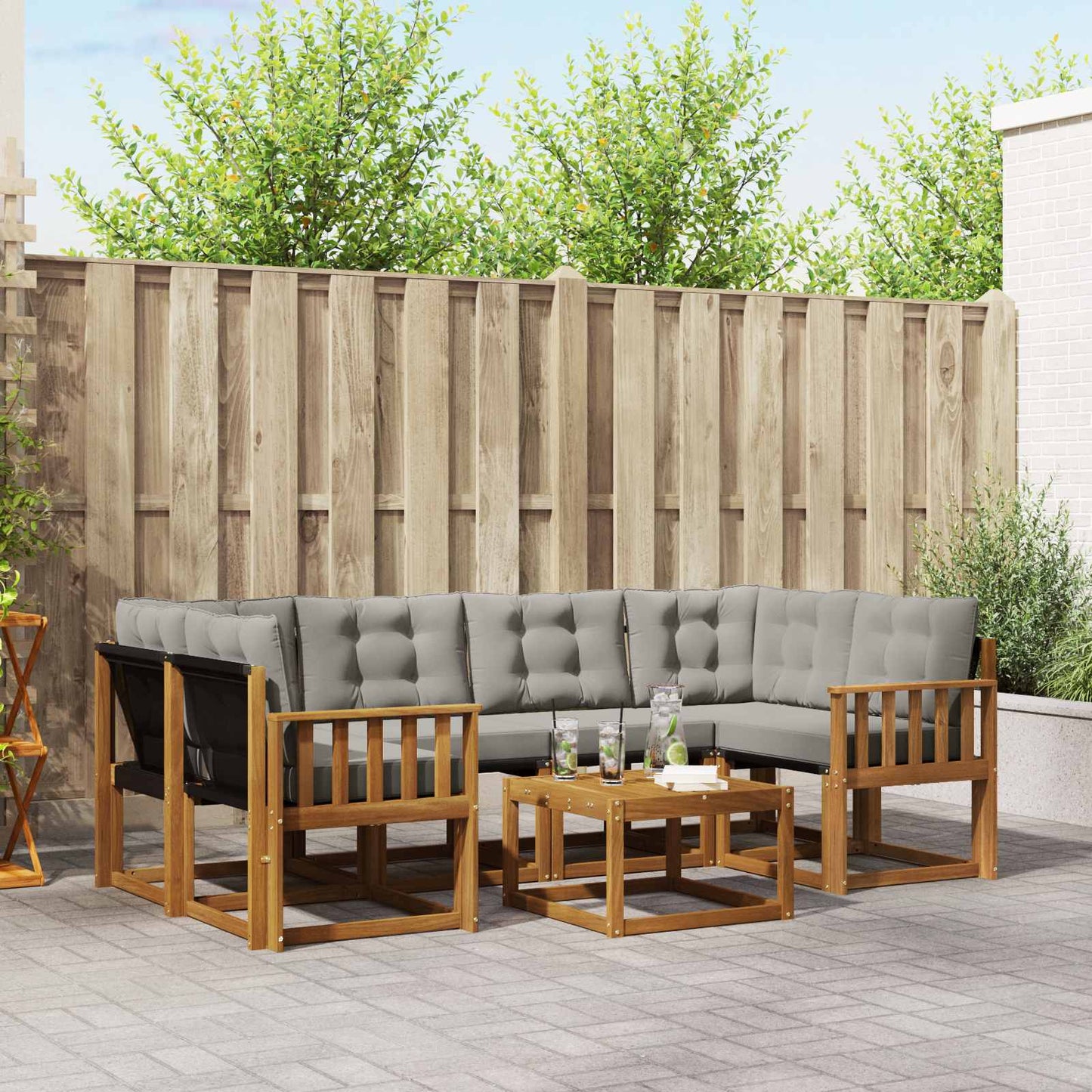 Outdoor-Sofagarnitur mit Kissen 7 pcs Natürlich und Hellgrau