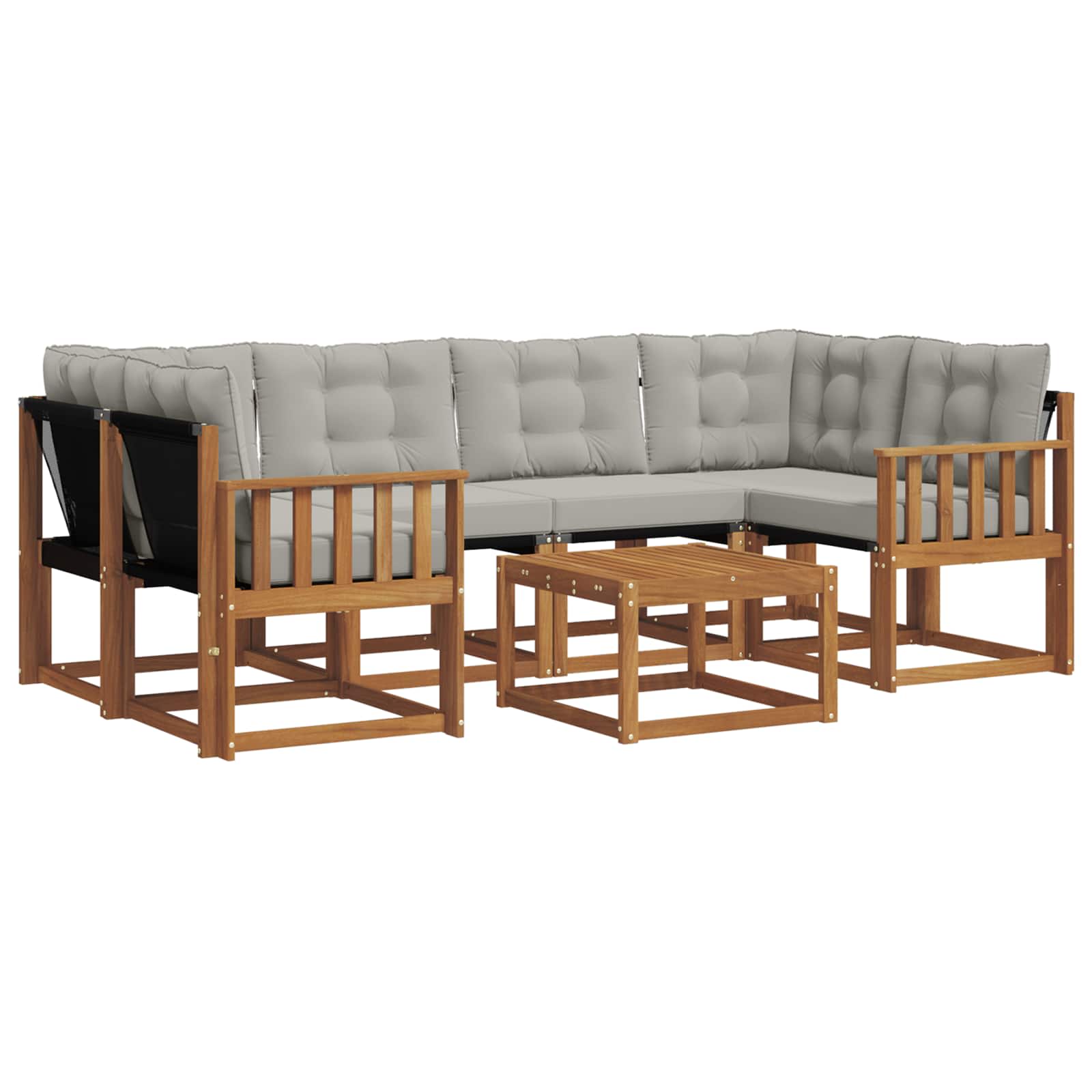 Outdoor-Sofagarnitur mit Kissen 7 pcs Natürlich und Hellgrau