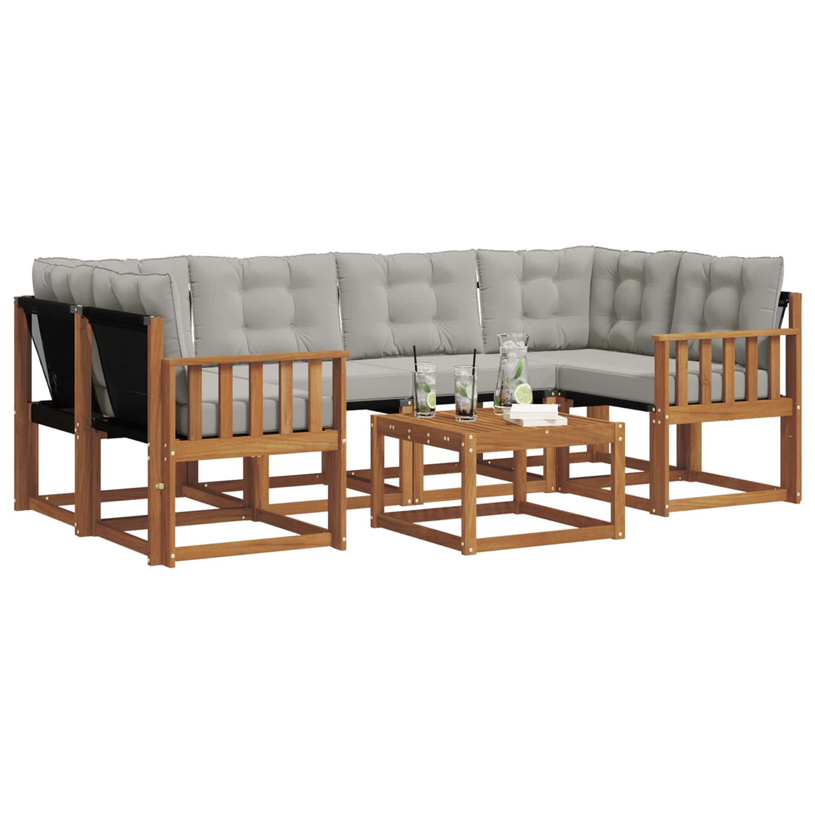 Outdoor-Sofagarnitur mit Kissen 7 pcs Natürlich und Hellgrau