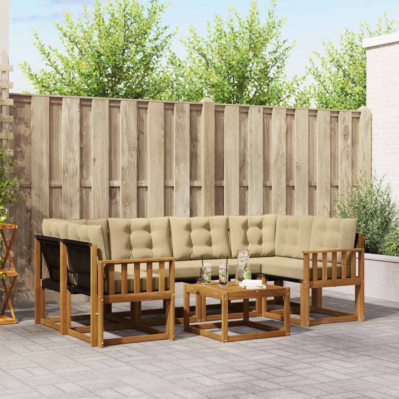 Outdoor-Sofagarnitur 7 stk. Natur und Beige