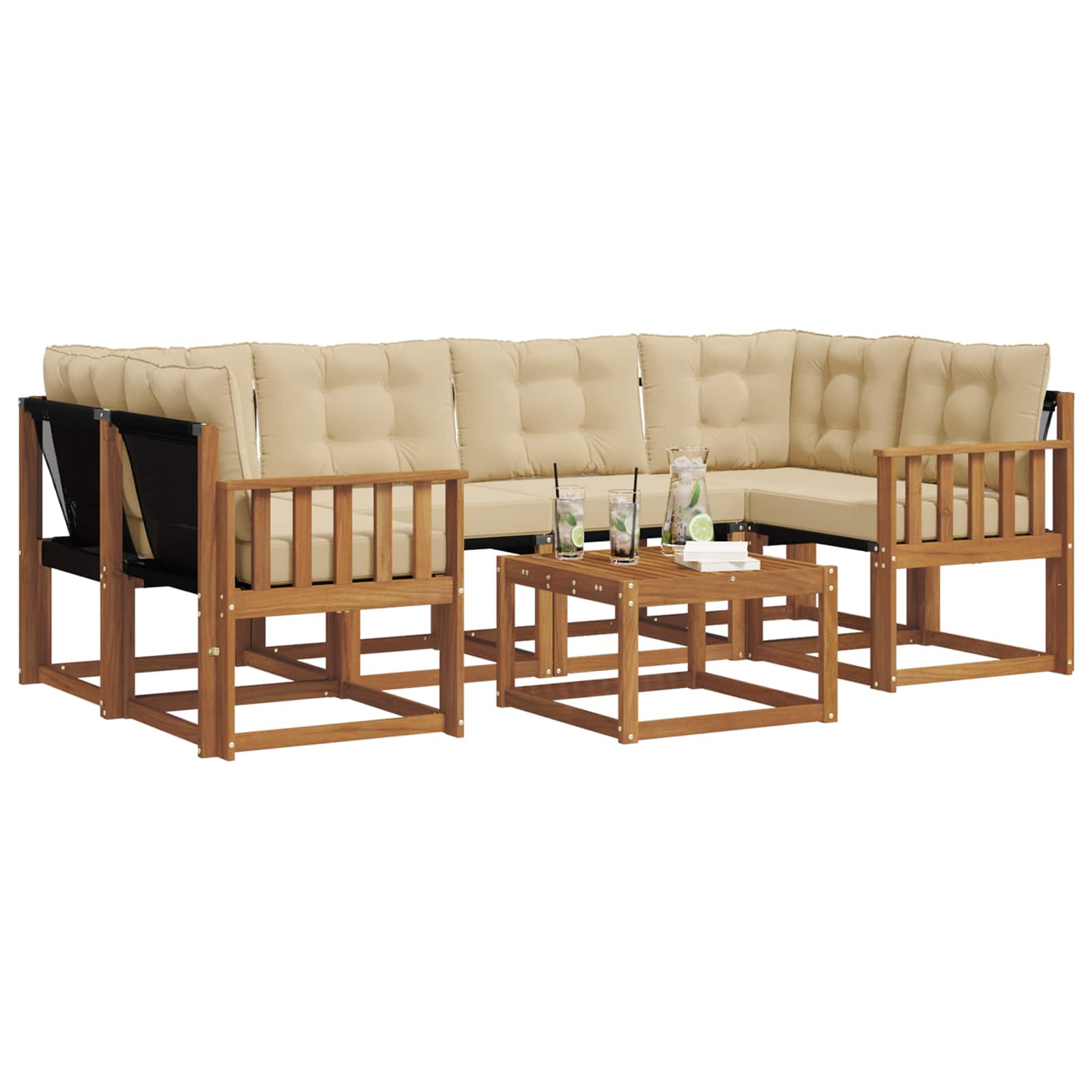Outdoor-Sofagarnitur 7 stk. Natur und Beige