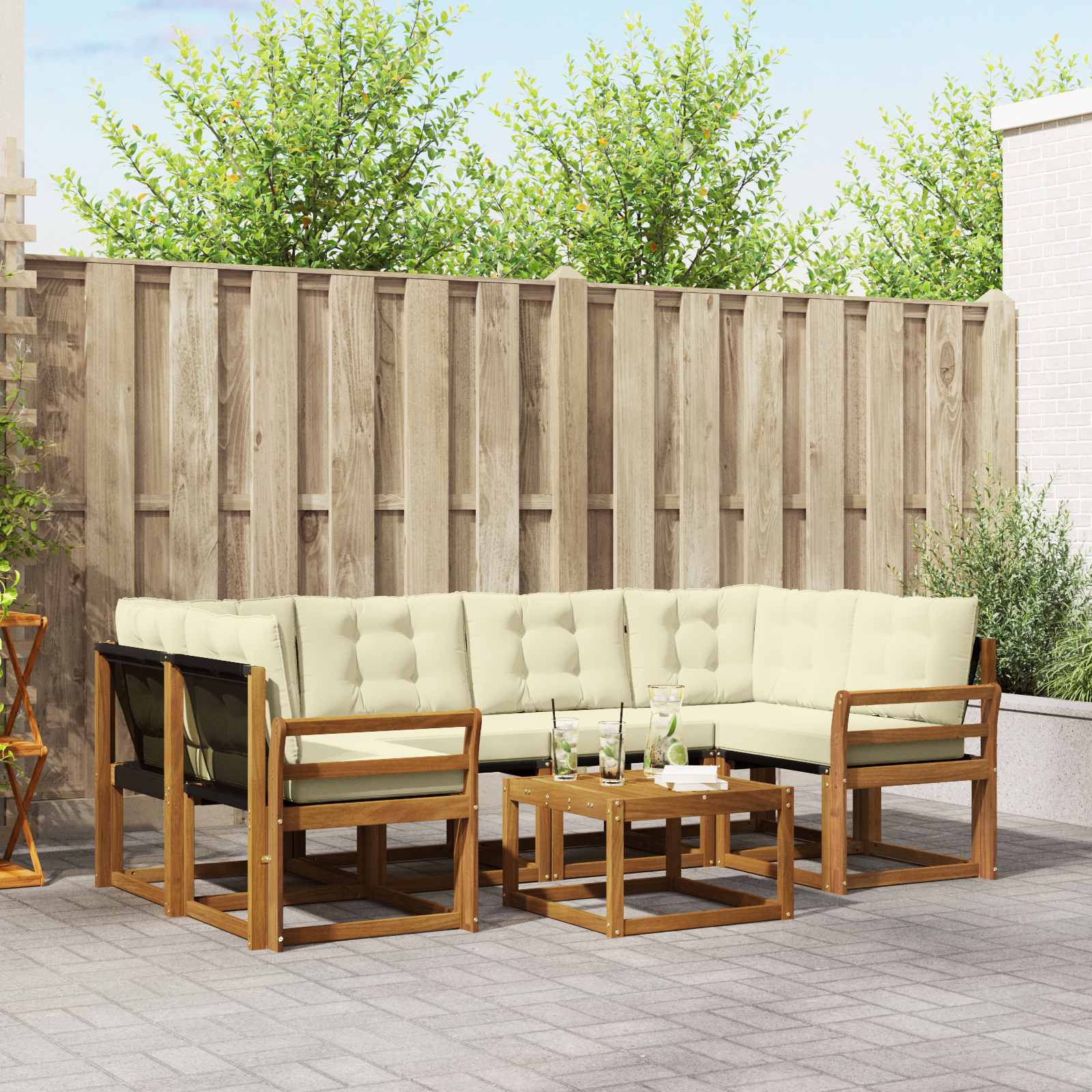 Outdoor-Sofagarnitur 7 stk. Natur und Creme